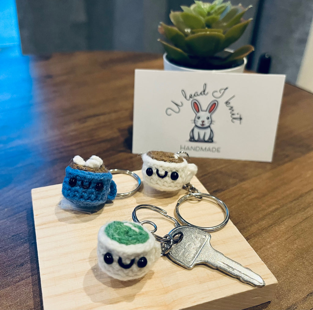Crochet Mini Latte, Matcha, Mocha Marshmallow Keyring/Cute Handmade Latte, Matcha, Mocha Marshmallow Bag Charm