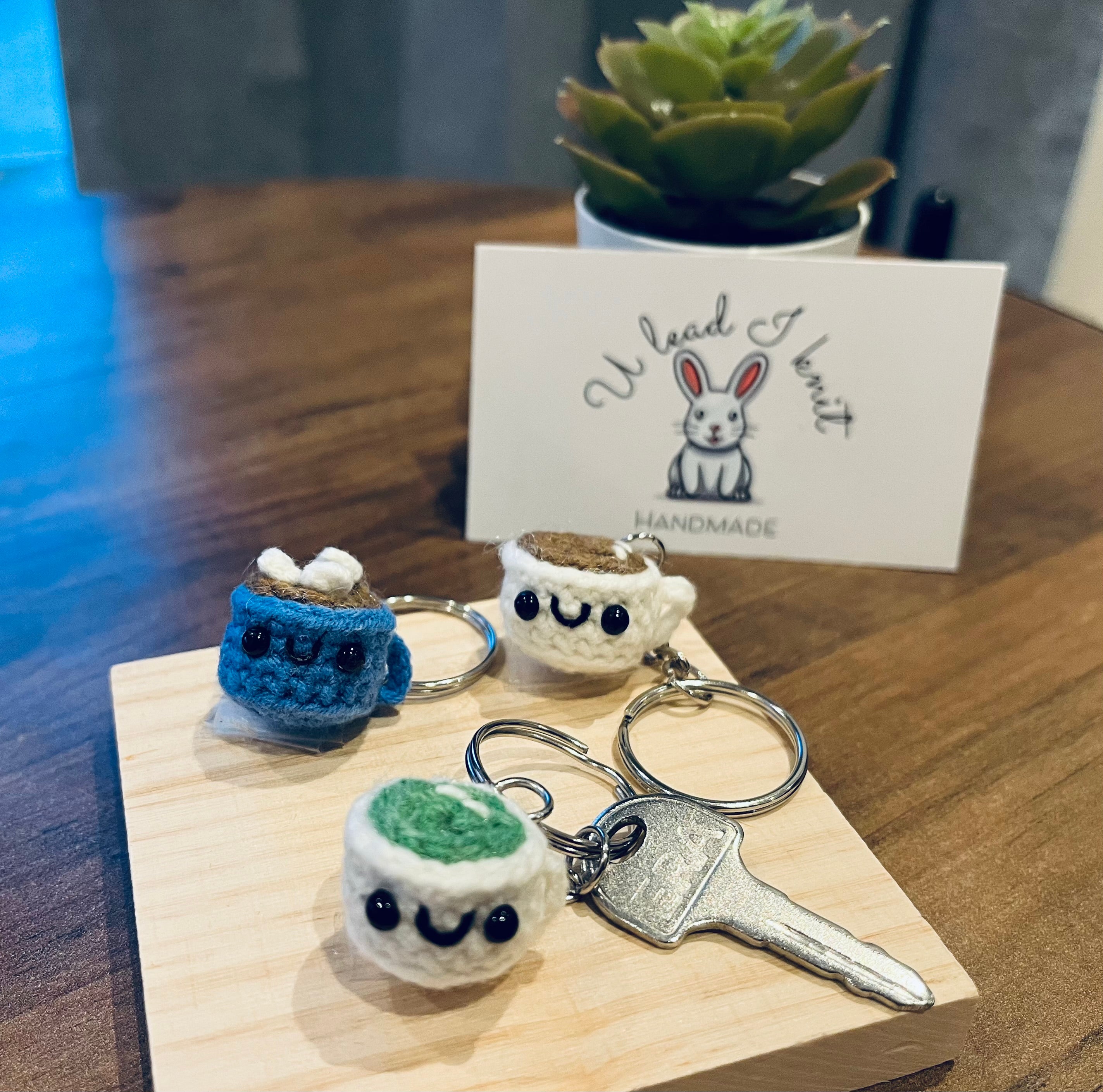 Crochet Mini Latte, Matcha, Mocha Marshmallow Keyring/Cute Handmade Latte, Matcha, Mocha Marshmallow Bag Charm