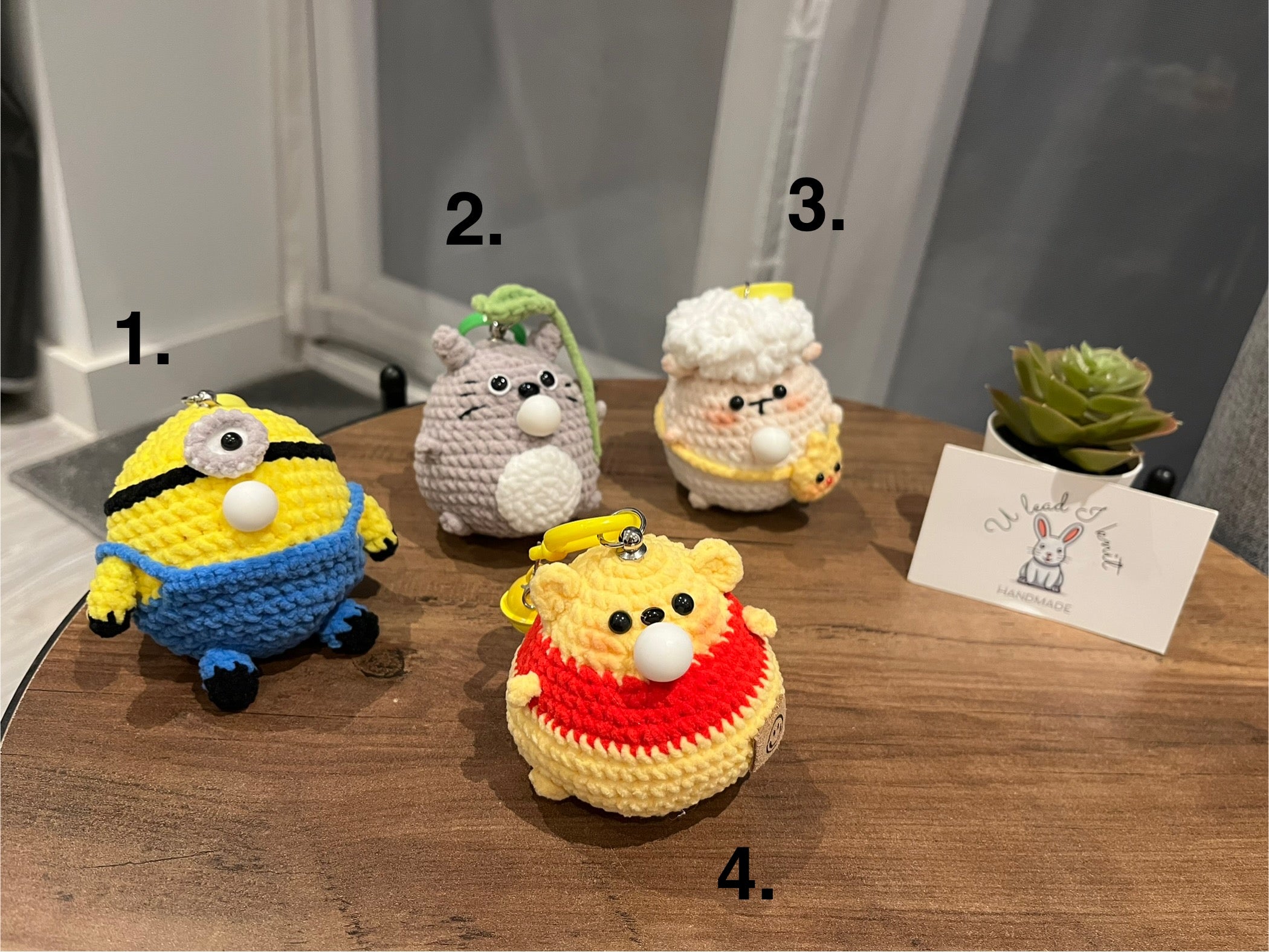 Crochet Chubby Squeeze Keychain II (Minion, Totoro I, Winnie The Pooh, Lamb) Interactive Squishy Toy | Handmade Gift