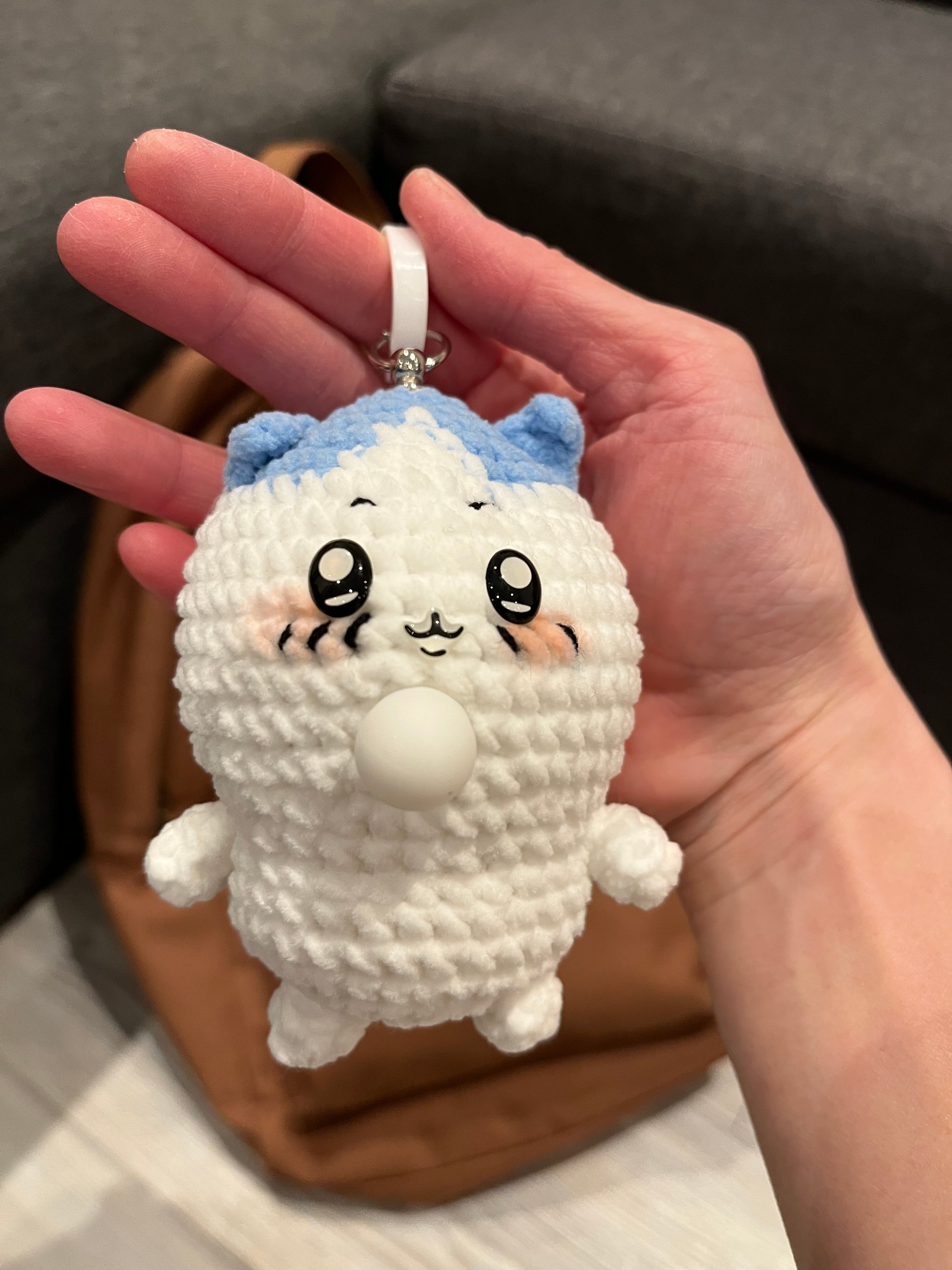Crochet Chubby Squeeze Keychain I (Pompompurin, Chiikawa, Totoro, Hello Kitty) Interactive Squishy Toy | Handmade Gift