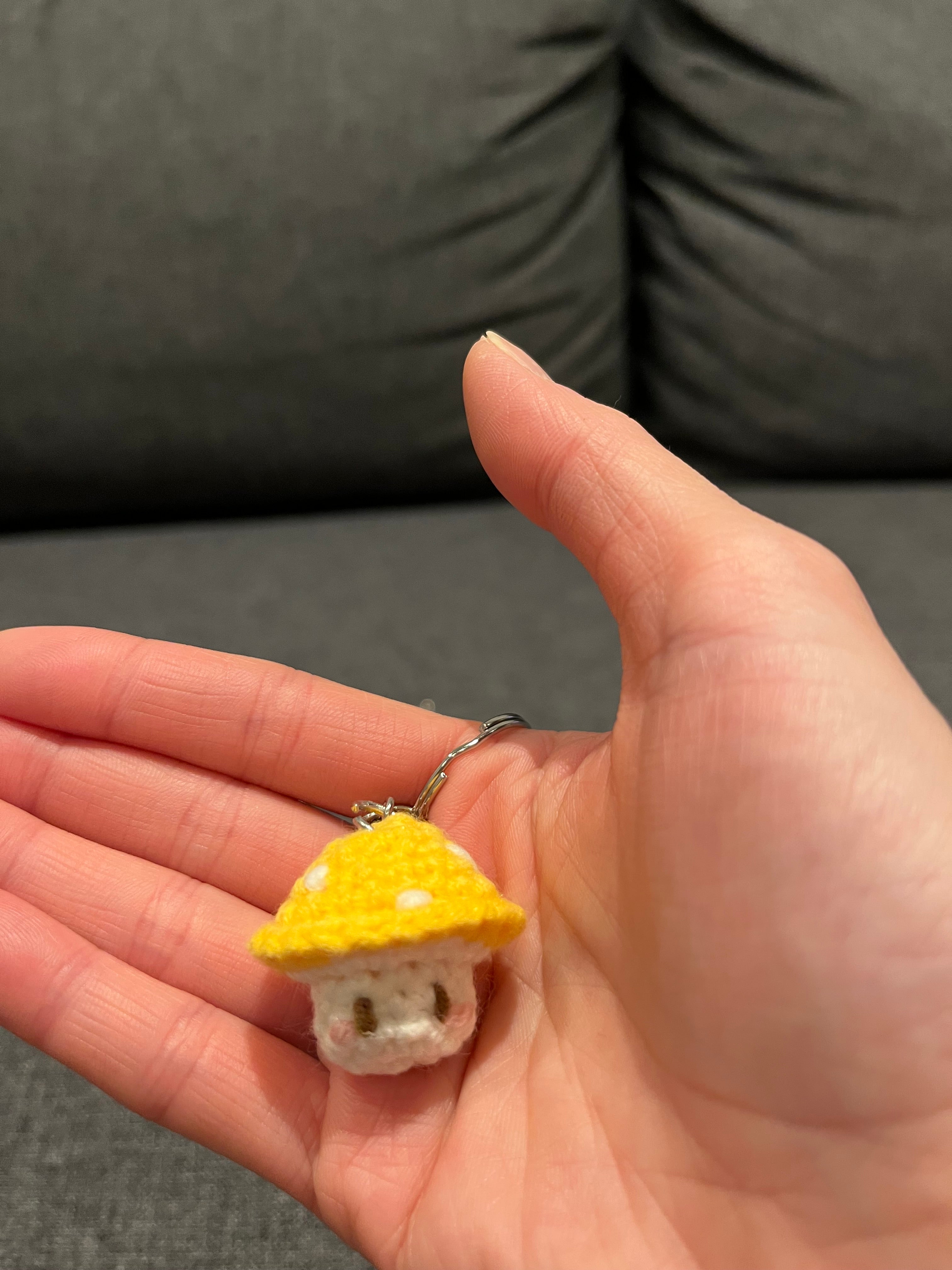 Crochet Mini Mushroom/Mario Keyring | Handmade Smiley Mushroom Bag Charm