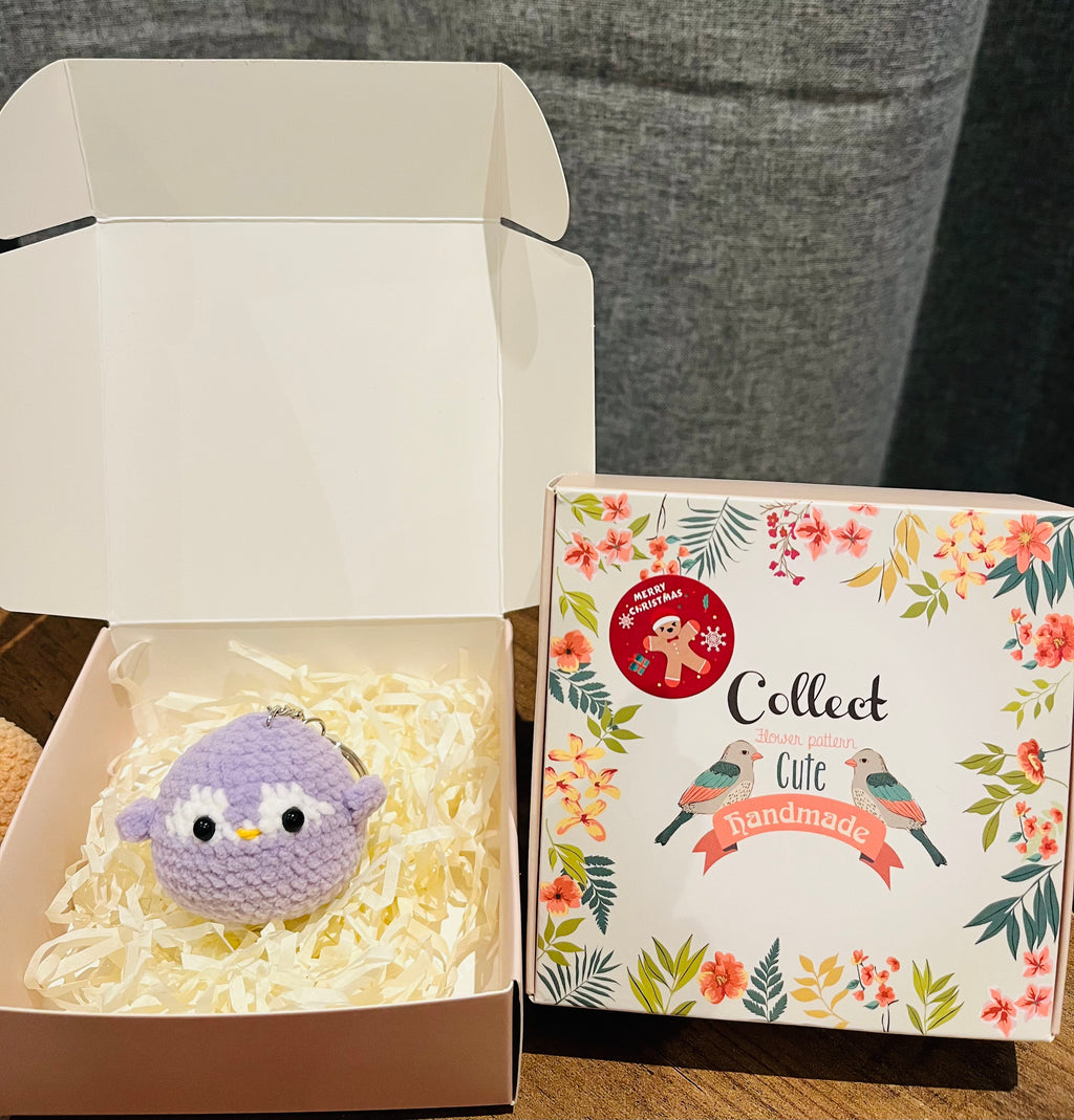 Cute Crochet Character Keyring Collection II/Kawaii Bag Charm/Light Blue Penguin, Purple Penguin, Piggy, Bear, Capybara