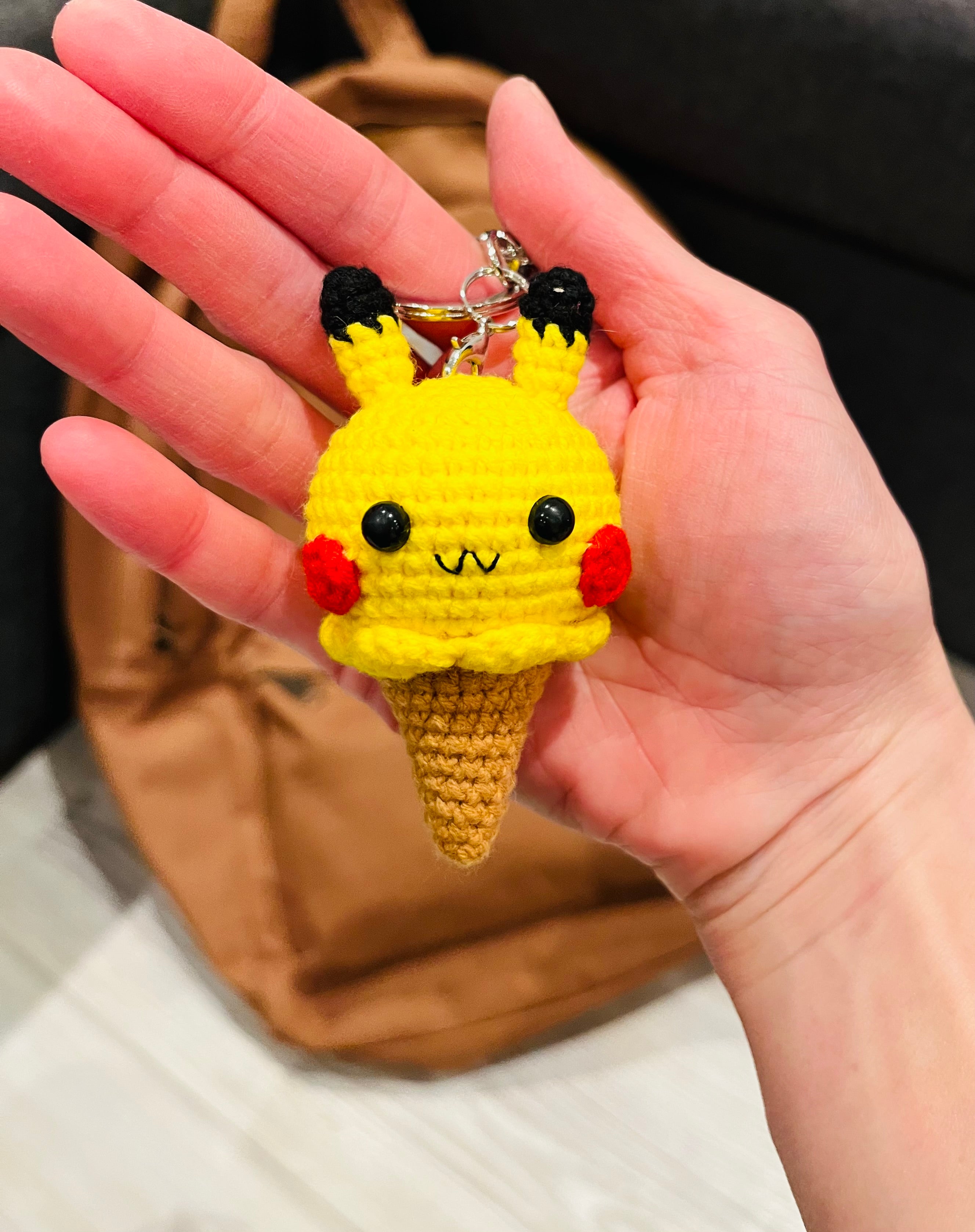 Cute Crochet Character Keyring Collection V/ Kawaii Bag Charm/Kawaii Plush Pikachu , Snoopy, Cinnamoroll, Chiikawa, Dale, Mickey