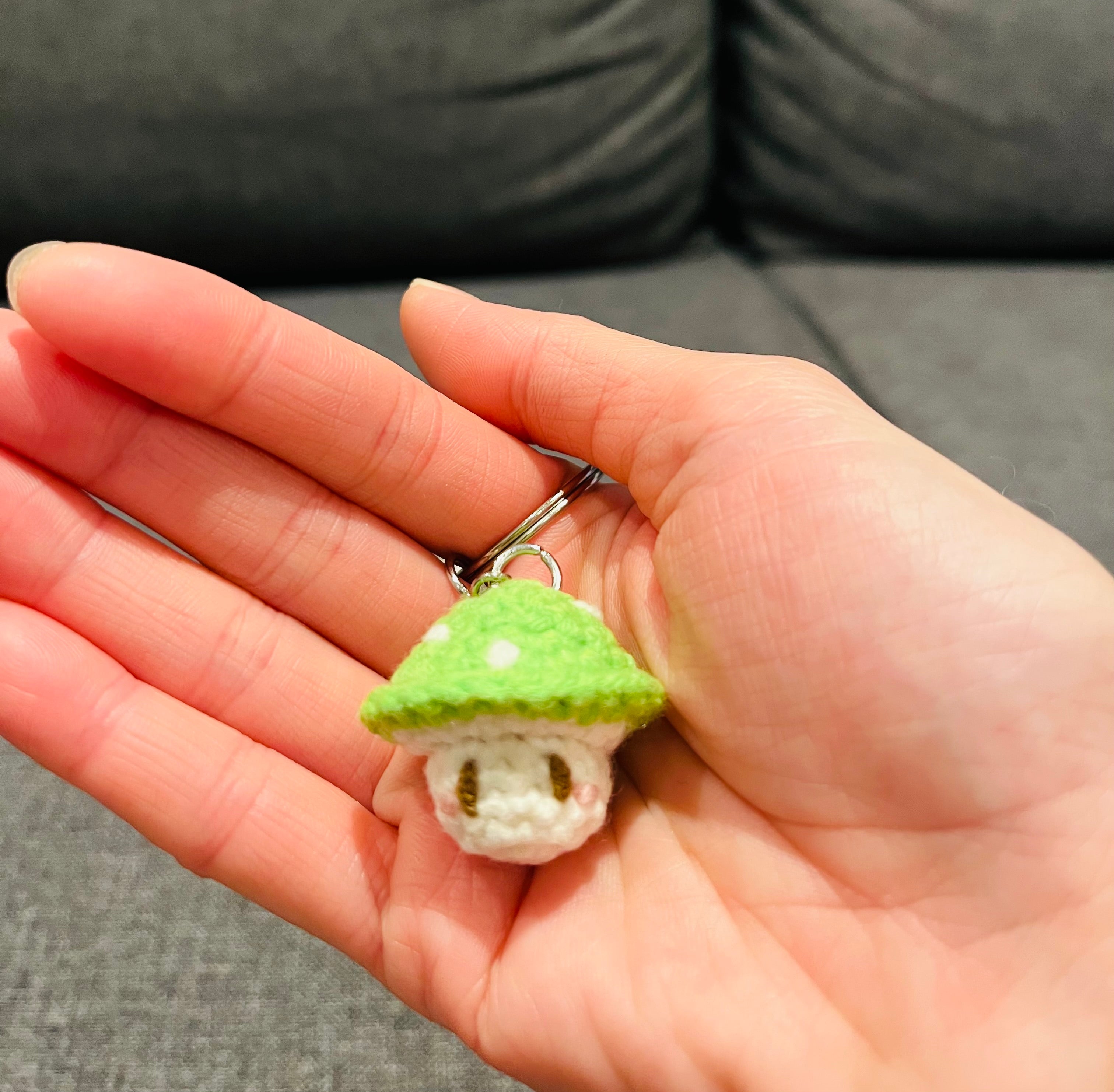 Crochet Mini Mushroom/Mario Keyring | Handmade Smiley Mushroom Bag Charm