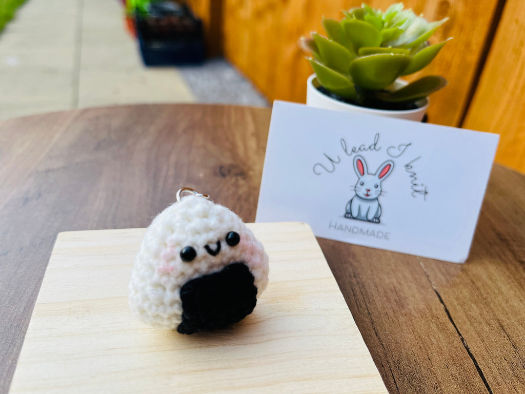 Crochet Mini Onigiri Keyring | Handmade Onigiri Bag Charm