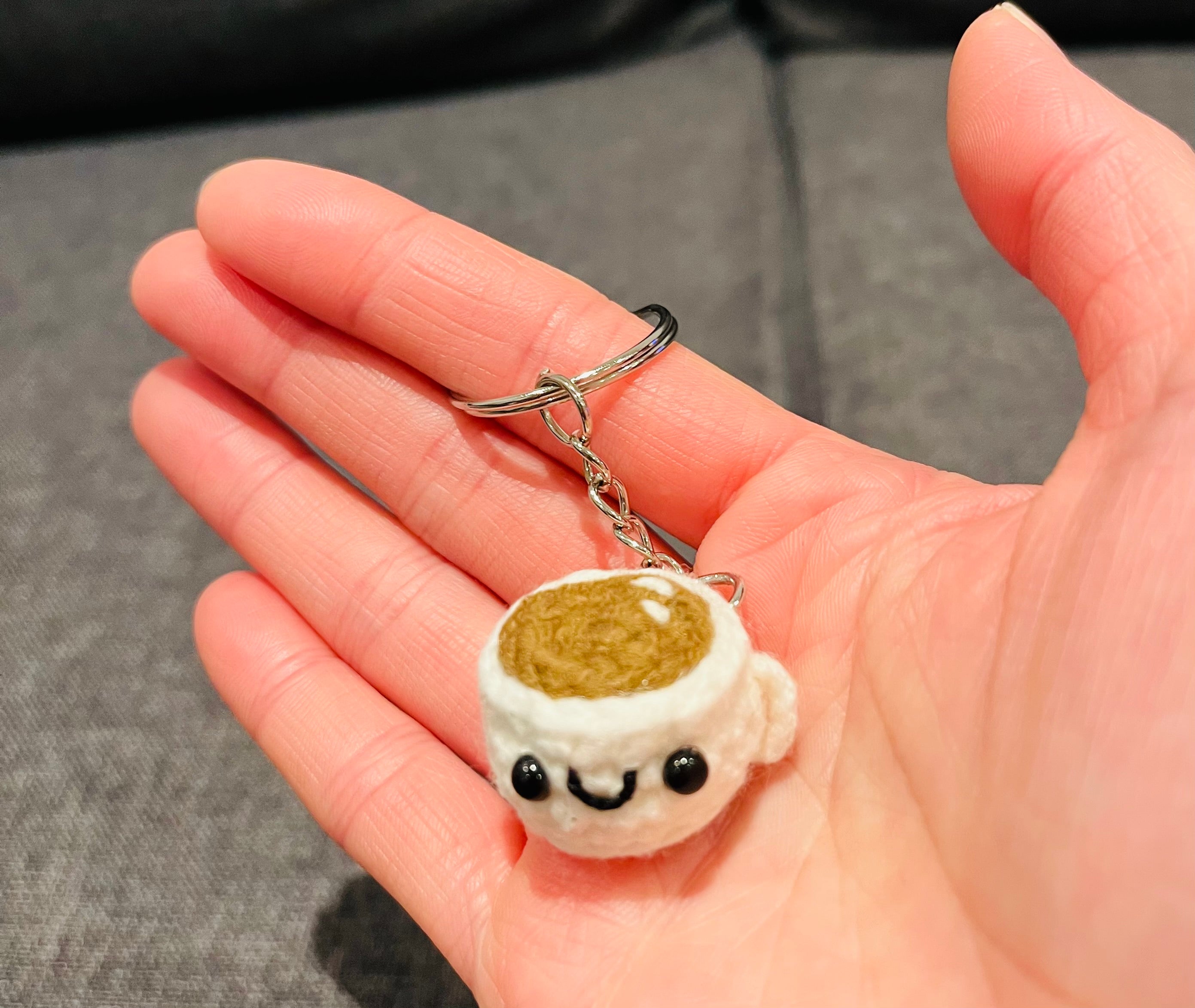 Crochet Mini Latte, Matcha, Mocha Marshmallow Keyring/Cute Handmade Latte, Matcha, Mocha Marshmallow Bag Charm