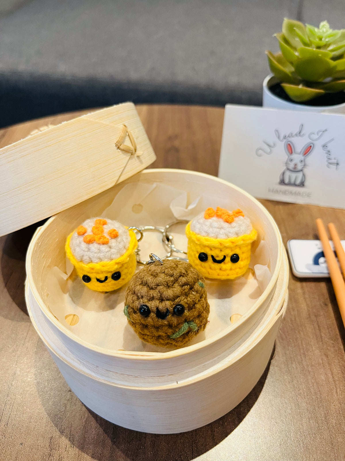 Crochet Siu Mai & Beef Ball, Cute Dim Sum Keychain, Chinese Food Bag Charm, Handmade Foodie Gift