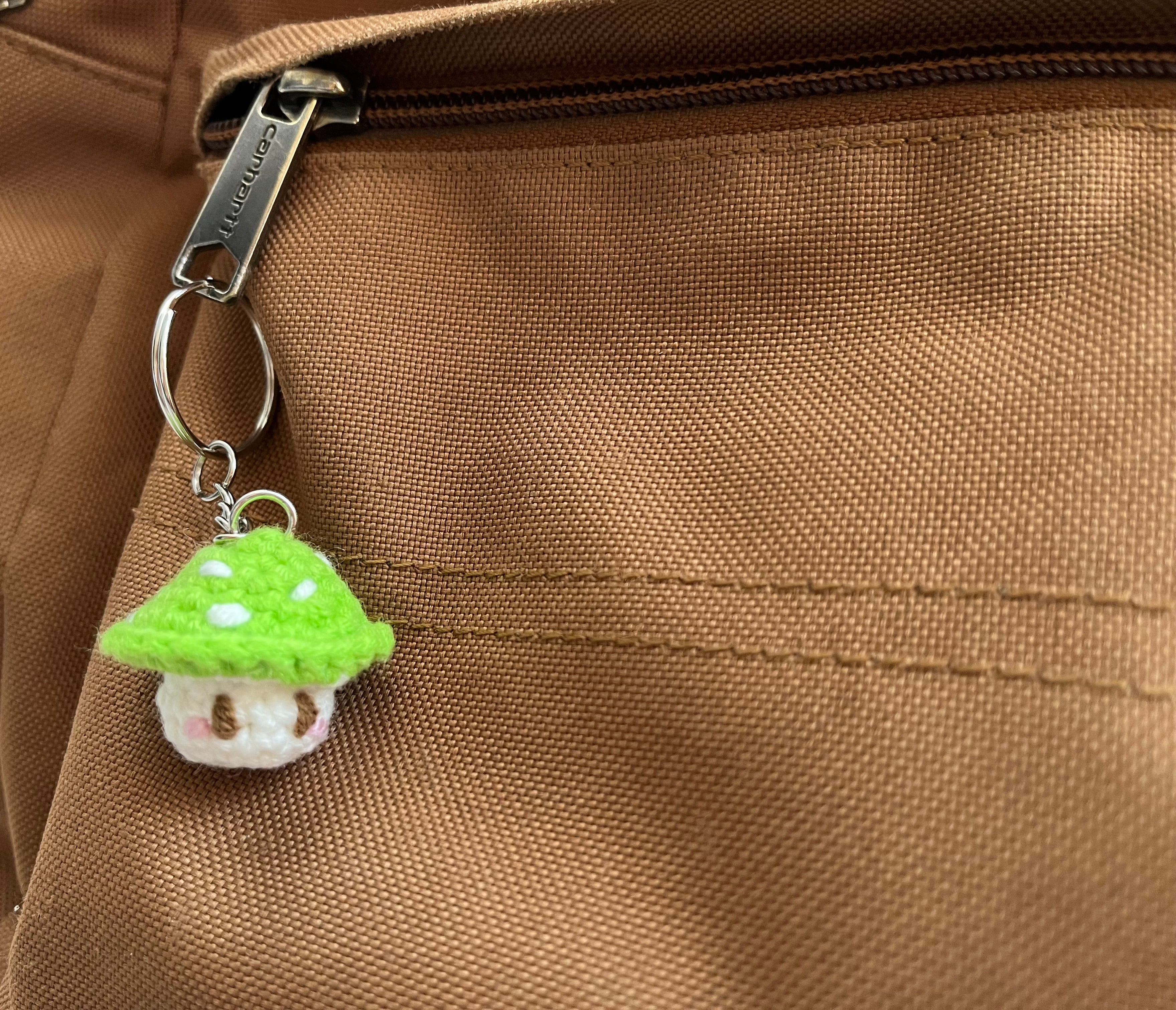 Crochet Mini Mushroom/Mario Keyring | Handmade Smiley Mushroom Bag Charm
