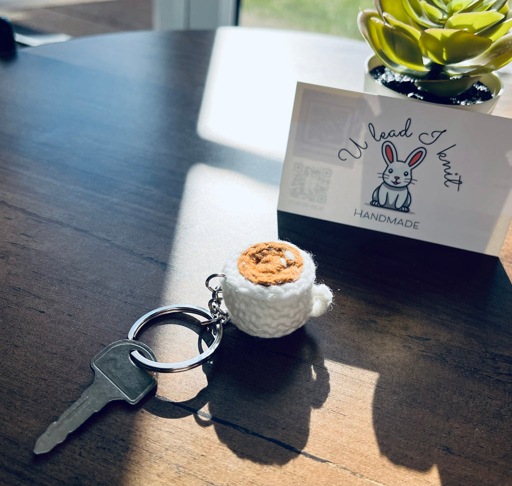 Crochet Mini Latte, Matcha, Mocha Marshmallow Keyring/Cute Handmade Latte, Matcha, Mocha Marshmallow Bag Charm