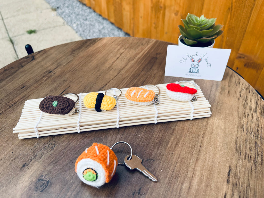 Crochet Mini Sushi Keyring | Handmade Smiley Sushi Bag Charm