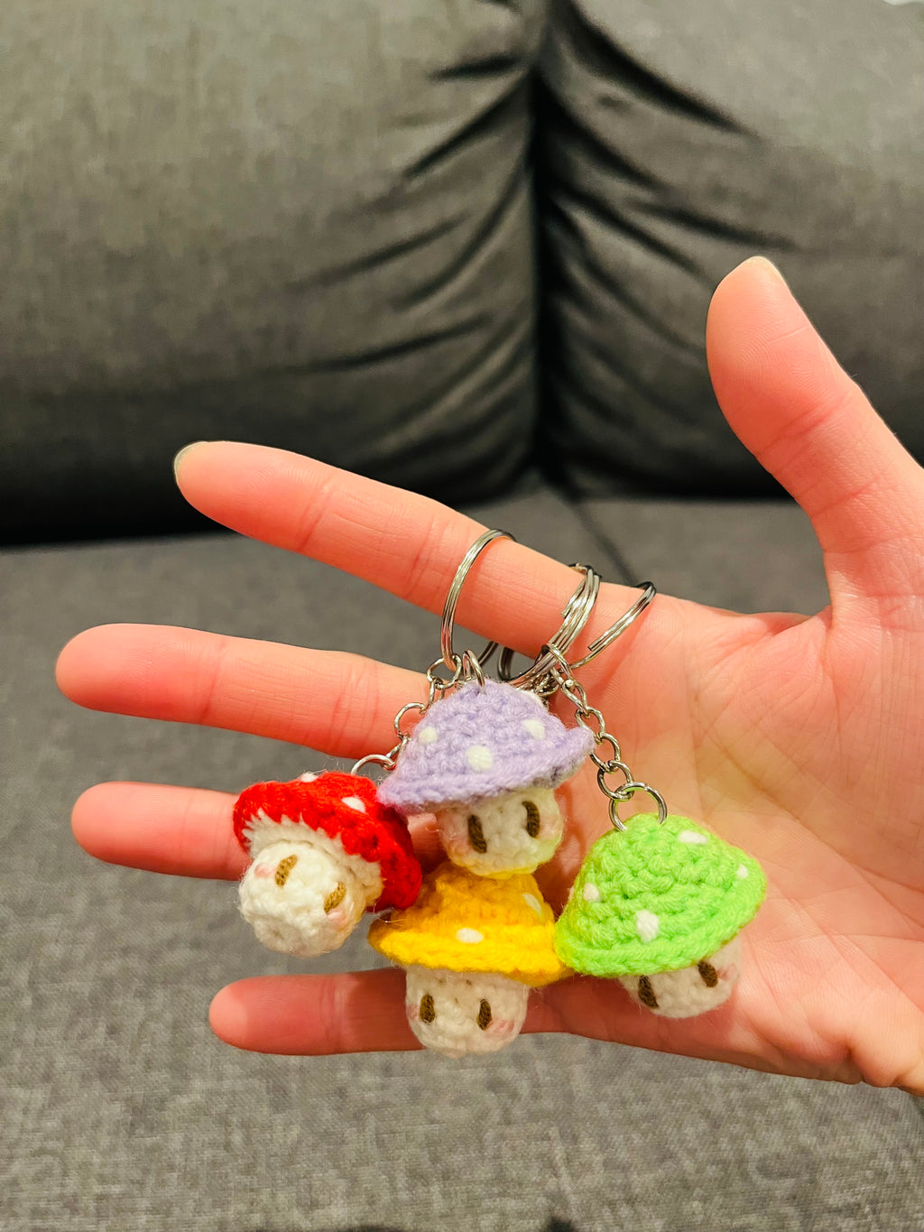 Crochet Mini Mushroom/Mario Keyring | Handmade Smiley Mushroom Bag Charm