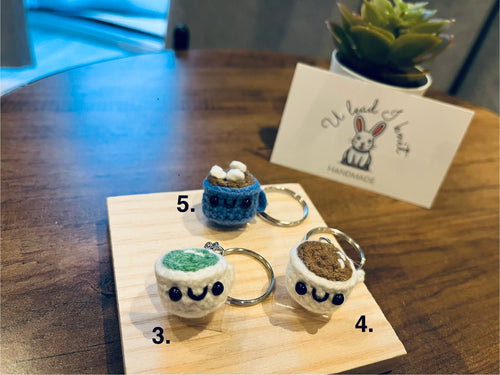 Crochet Mini Latte, Matcha, Mocha Marshmallow Keyring/Cute Handmade Latte, Matcha, Mocha Marshmallow Bag Charm