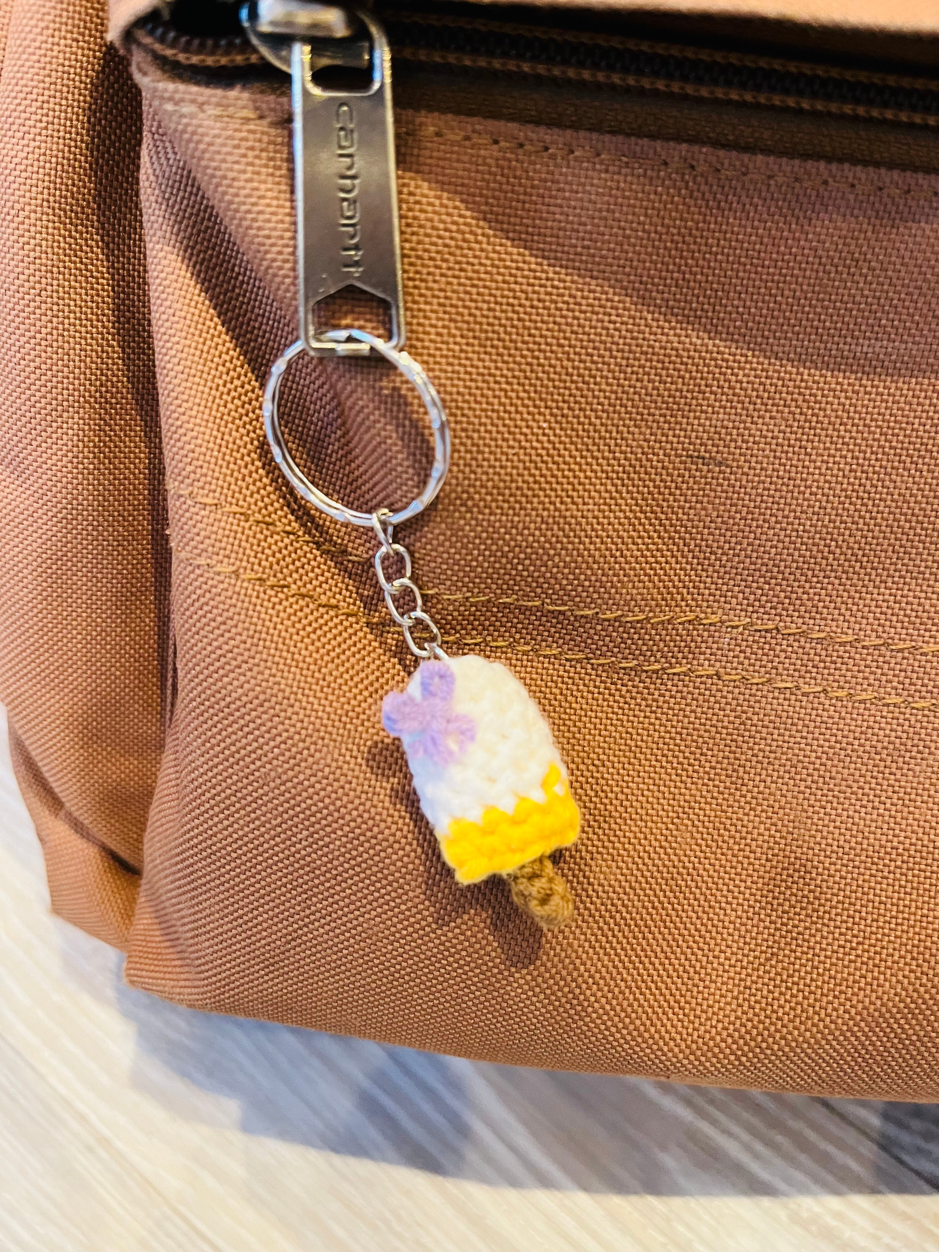 Crochet Ice Cream Bar Keychain, Cute Phone Charm, Mini Bag Charm, Handmade Summer Gift