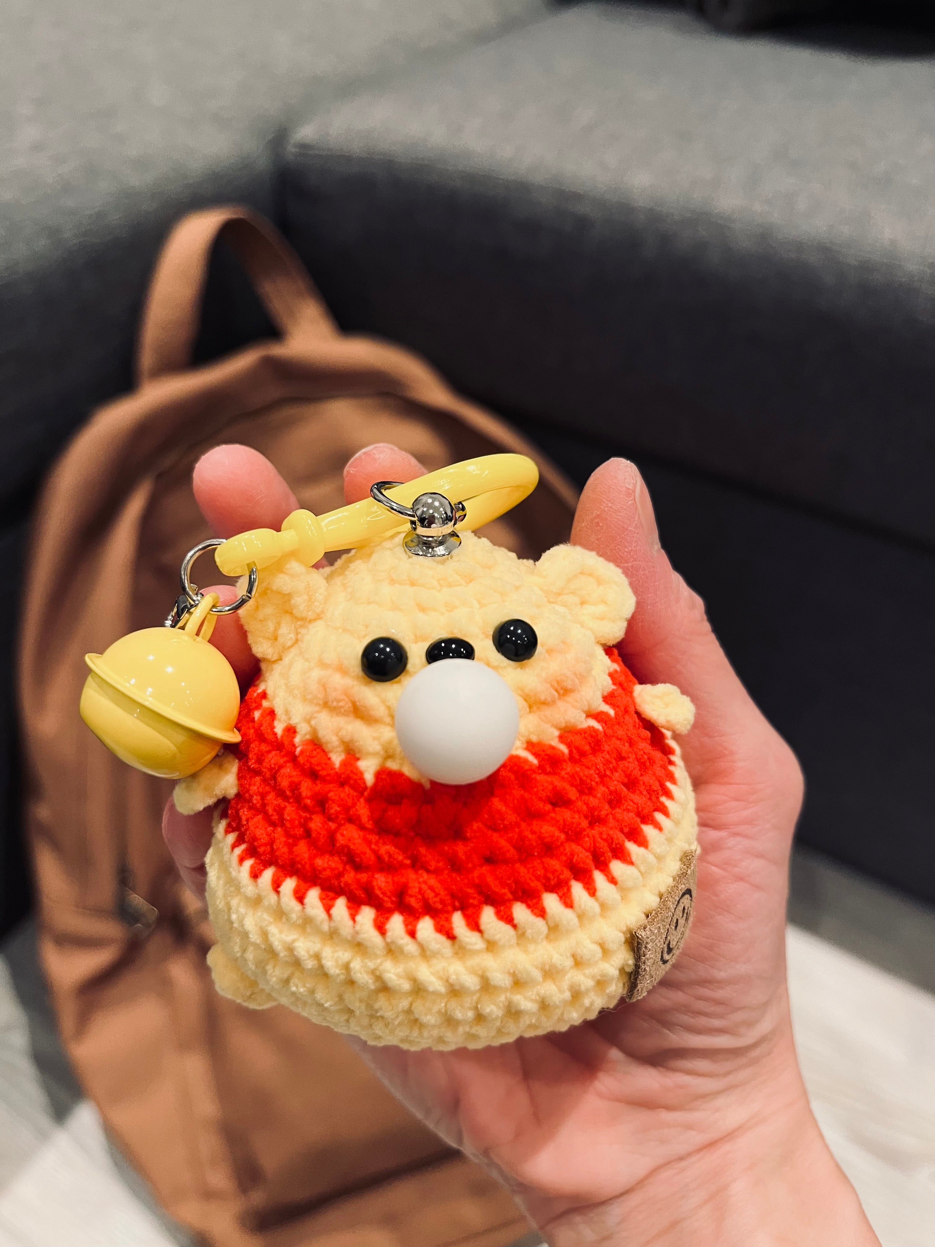 Crochet Chubby Squeeze Keychain II (Minion, Totoro I, Winnie The Pooh, Lamb) Interactive Squishy Toy | Handmade Gift