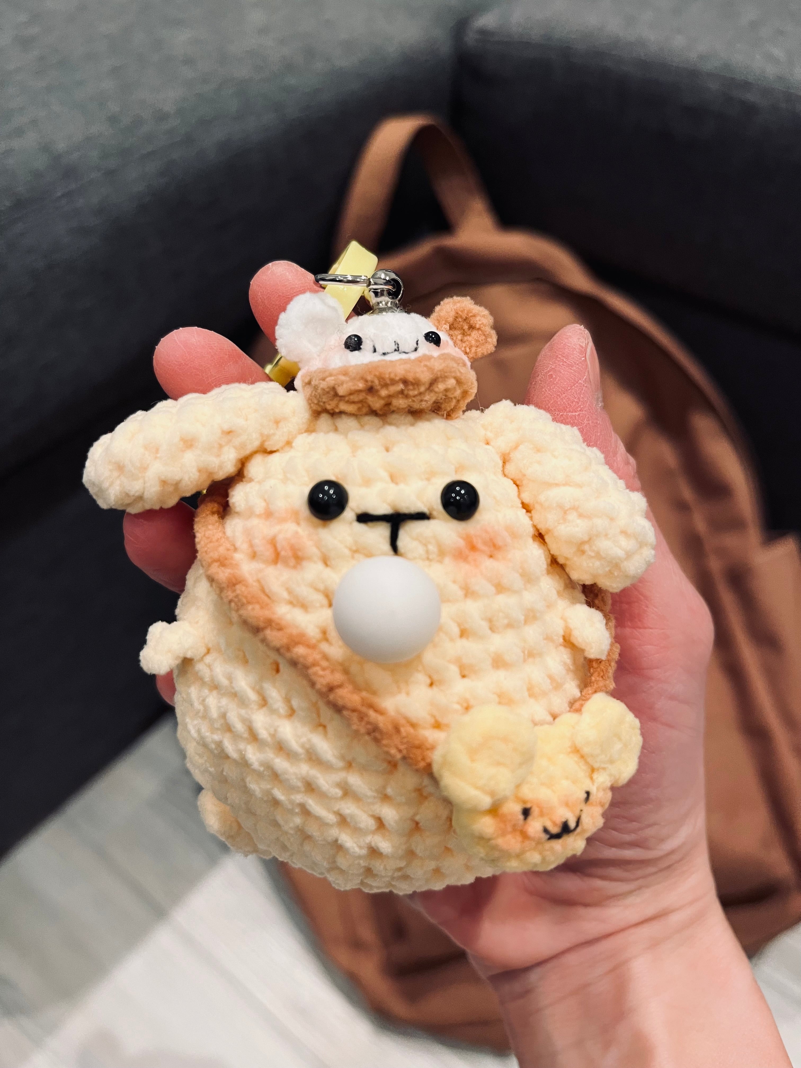 Crochet Chubby Squeeze Keychain I (Pompompurin, Chiikawa, Totoro, Hello Kitty) Interactive Squishy Toy | Handmade Gift