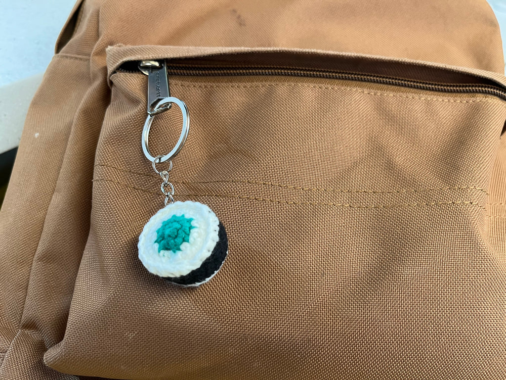Crochet Mini Sushi Keyring | Handmade Smiley Sushi Bag Charm