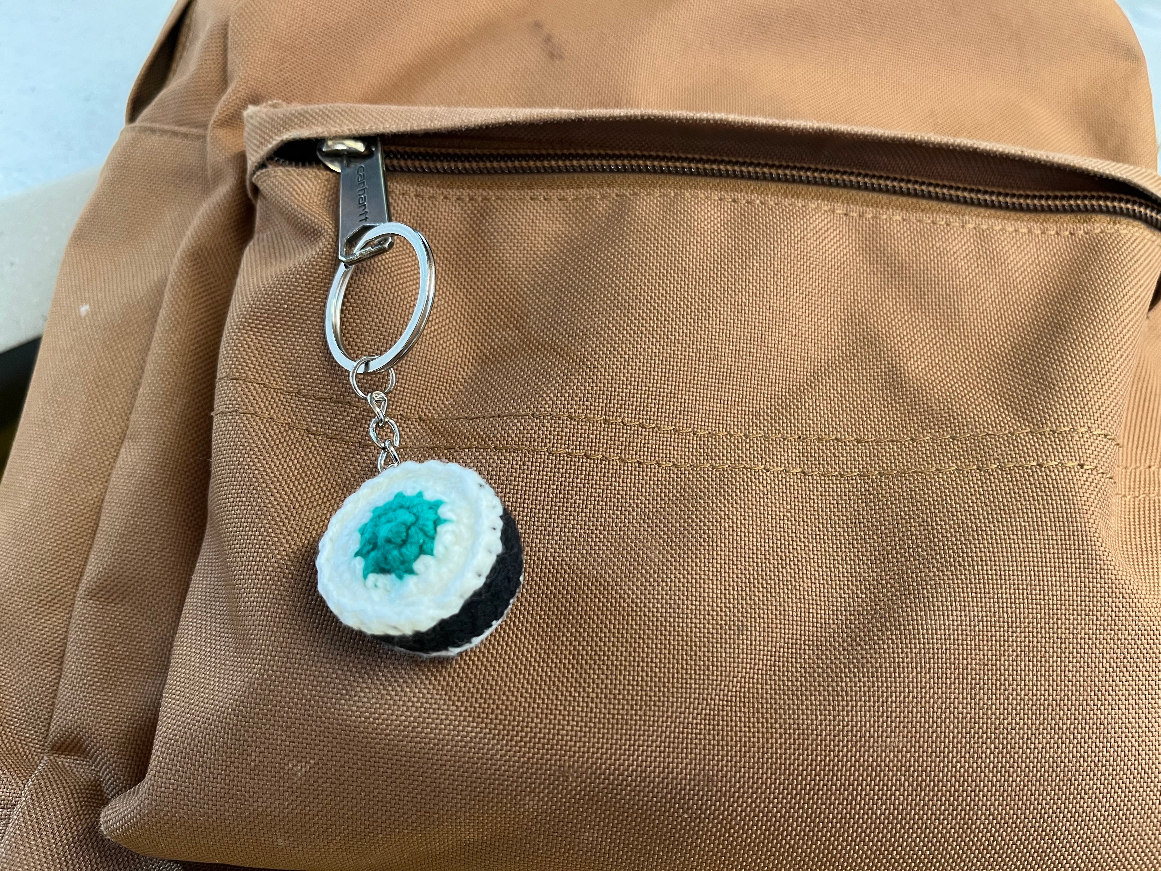 Crochet Mini Sushi Keyring | Handmade Smiley Sushi Bag Charm