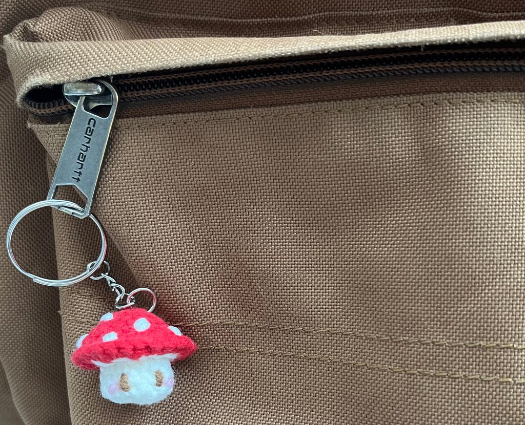 Crochet Mini Mushroom/Mario Keyring | Handmade Smiley Mushroom Bag Charm