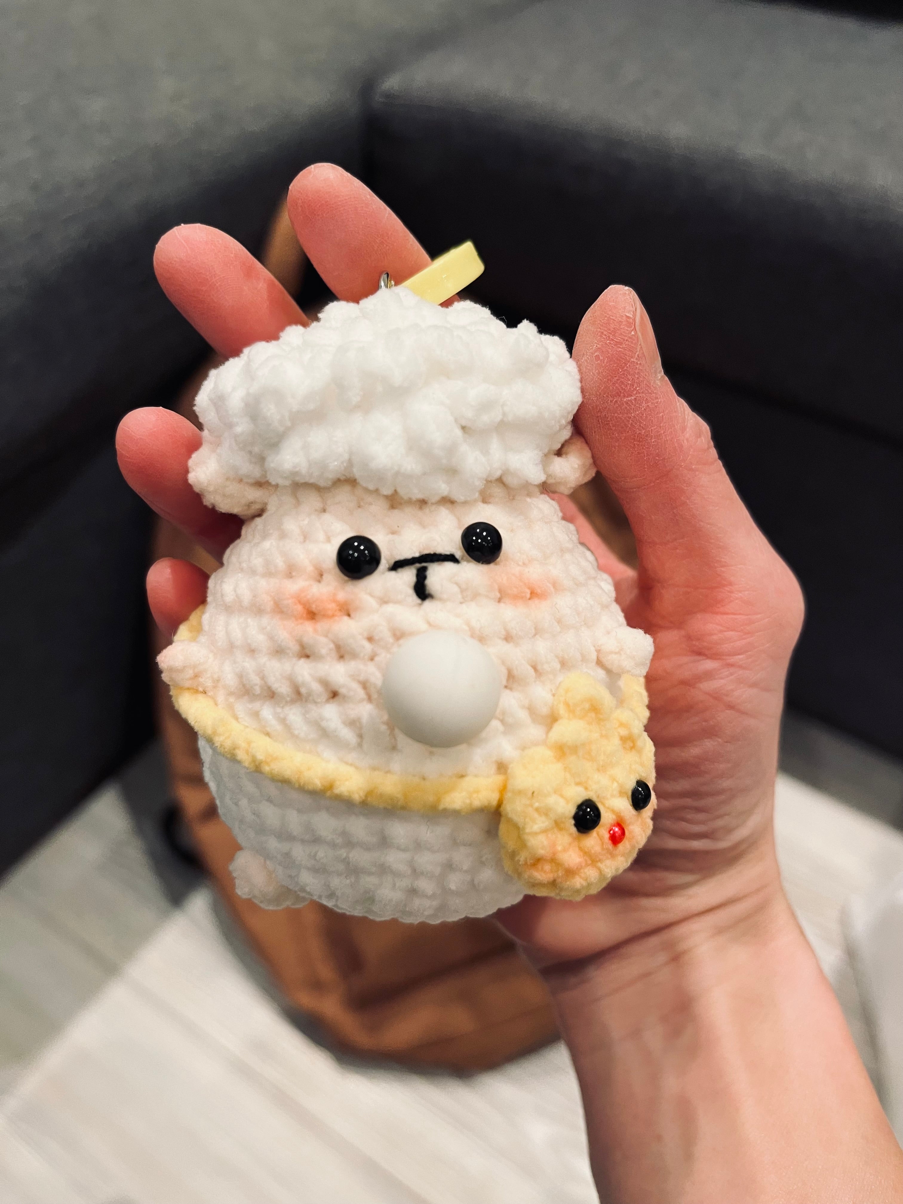 Crochet Chubby Squeeze Keychain II (Minion, Totoro I, Winnie The Pooh, Lamb) Interactive Squishy Toy | Handmade Gift