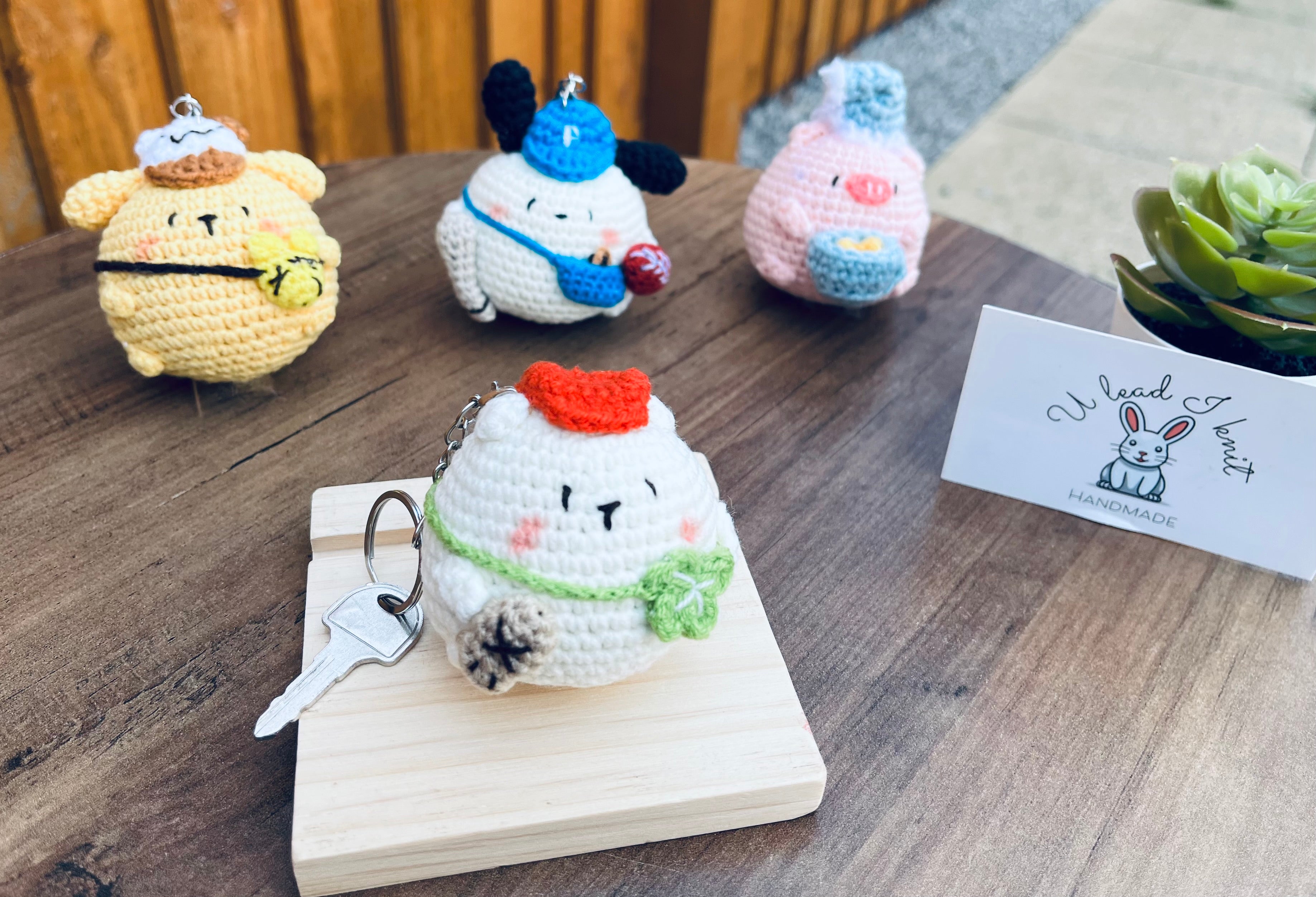 Cute Crochet Character Keyring Collection IV/ Kawaii Bag Charm/Chubby Pompompurin, Pochacco, Piglet, Bear