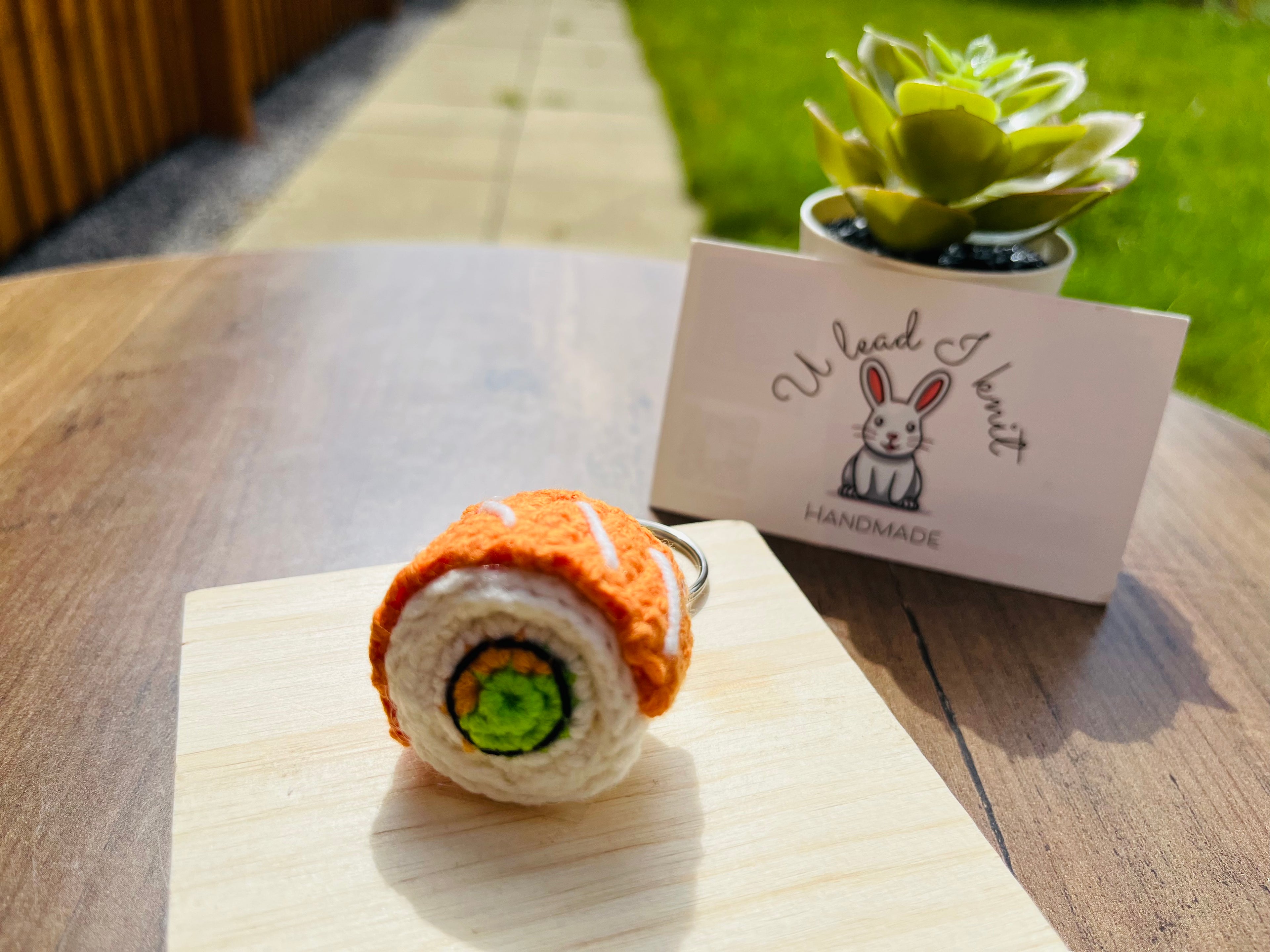 Crochet Mini Sushi Keyring | Handmade Smiley Sushi Bag Charm