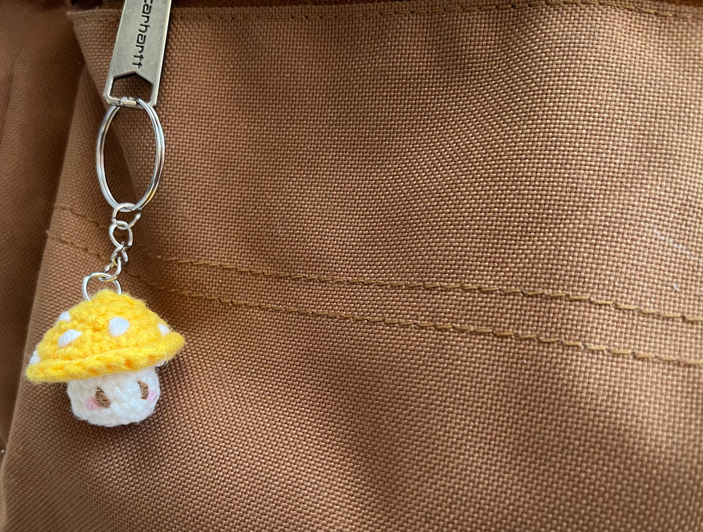 Crochet Mini Mushroom/Mario Keyring | Handmade Smiley Mushroom Bag Charm