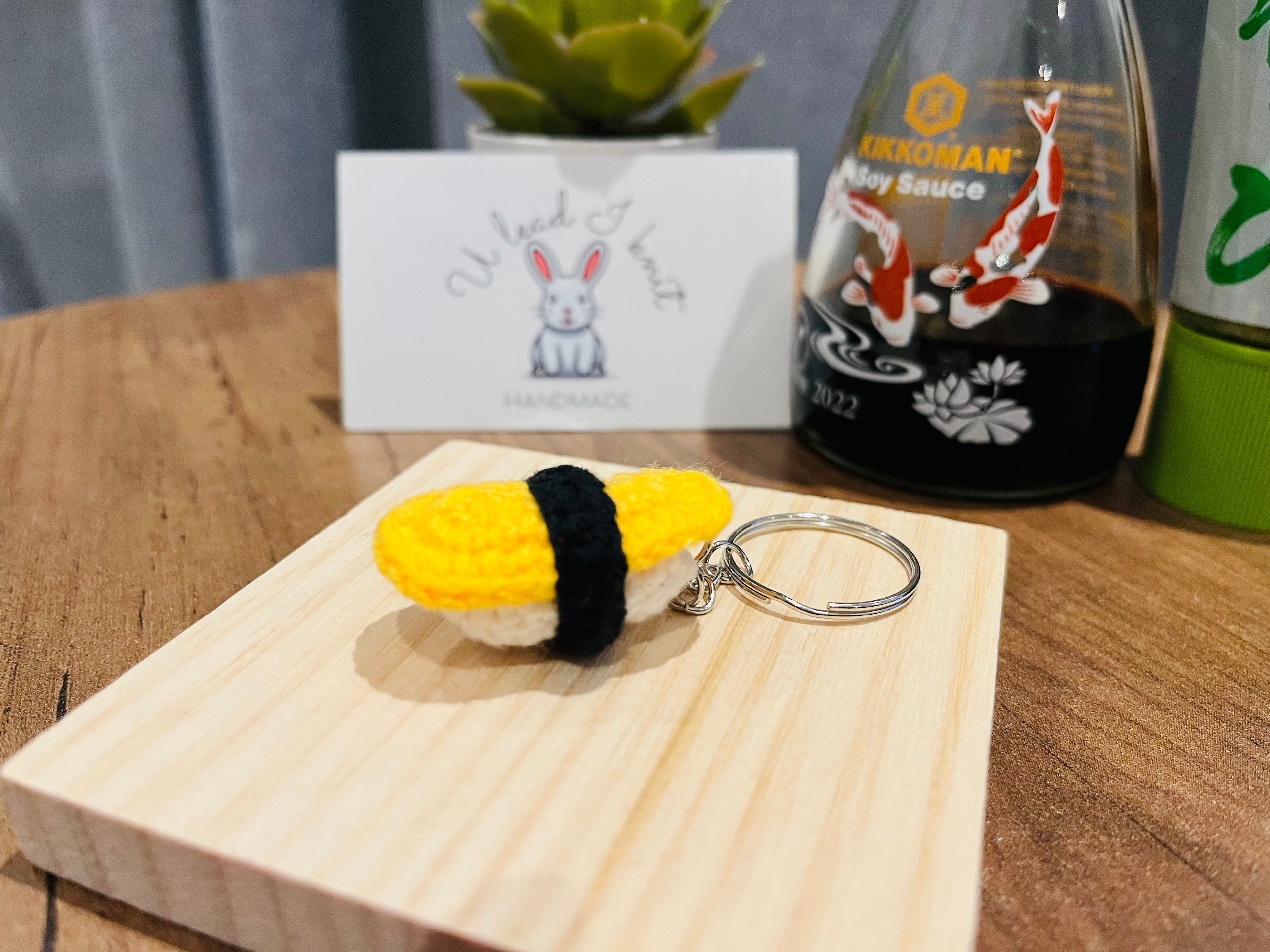 Crochet Mini Sushi Keyring | Handmade Smiley Sushi Bag Charm