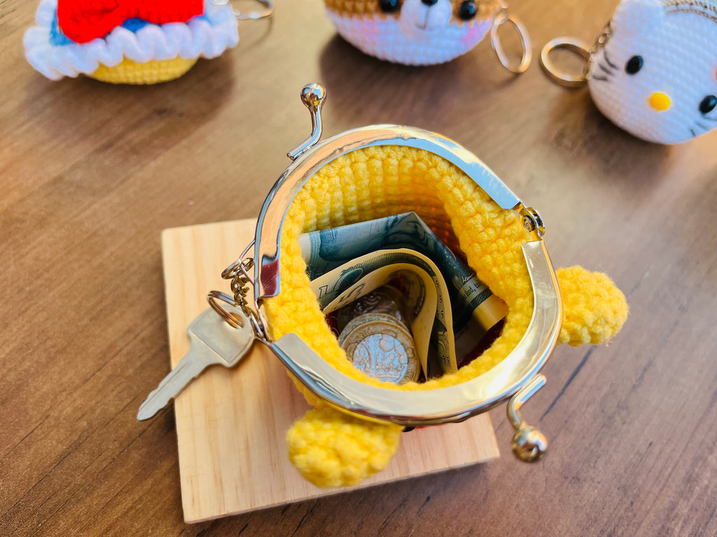 Handmade Crochet Keychain Purse I , Cute Character Keyholder, Winnie the Pooh, Mickey,  Hello Kitty, Puppy, Tiger, Cute Bag Charm