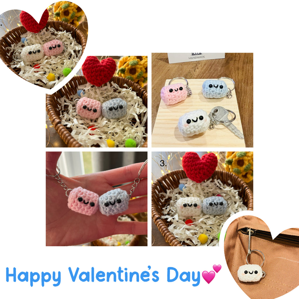 Magnetic Crochet Marshmallow Keychain Set, Couple Keychains, Valentine’s Day Gift, Handmade Cute Bag Charm, His and Hers Gift