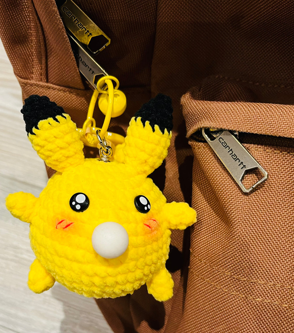 Crochet Chubby Squeeze Keychain III(Stitch, Totoro II, Pichaku I, Pochacco, Chiikawa, Pichaku II, Chikawa-Usagi) Interactive Squishy Toy | Handmade Gift