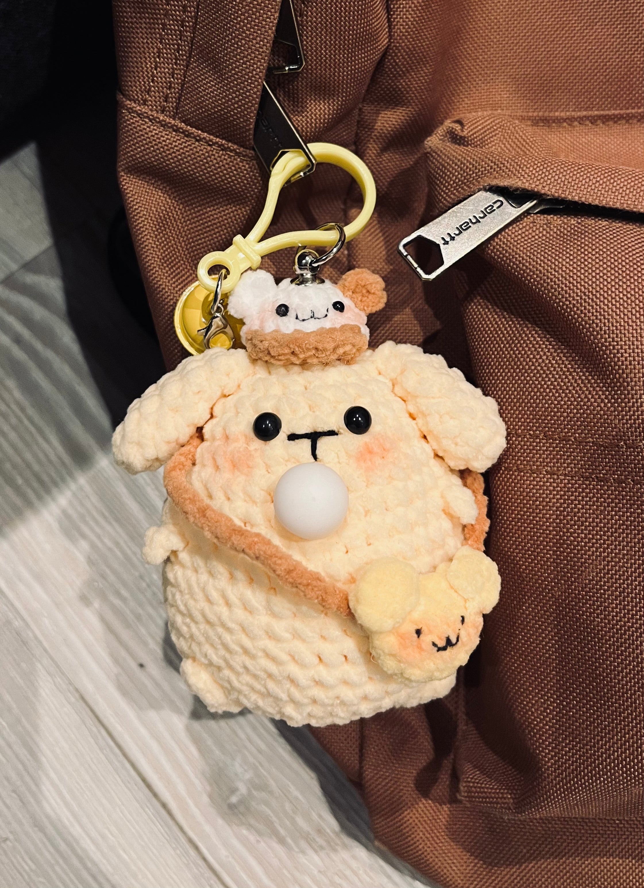 Crochet Chubby Squeeze Keychain I (Pompompurin, Chiikawa, Totoro, Hello Kitty) Interactive Squishy Toy | Handmade Gift