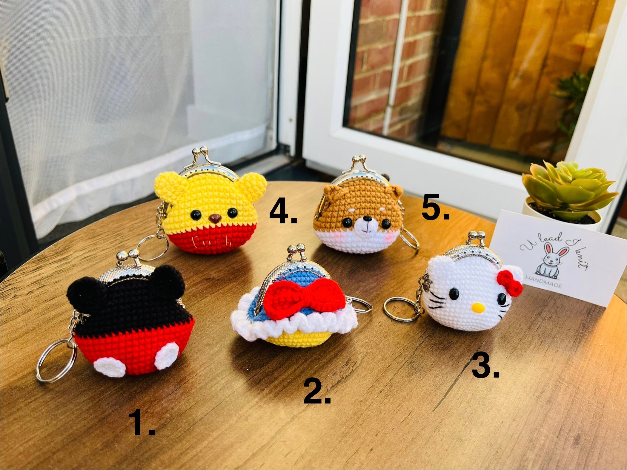 Handmade Crochet Keychain Purse I , Cute Character Keyholder, Winnie the Pooh, Mickey,  Hello Kitty, Puppy, Tiger, Cute Bag Charm