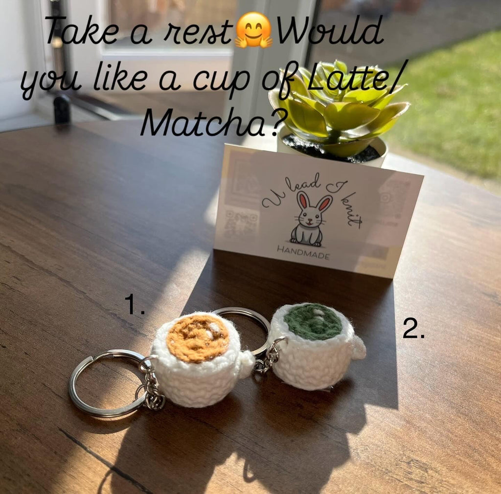 Crochet Mini Latte, Matcha, Mocha Marshmallow Keyring/Cute Handmade Latte, Matcha, Mocha Marshmallow Bag Charm