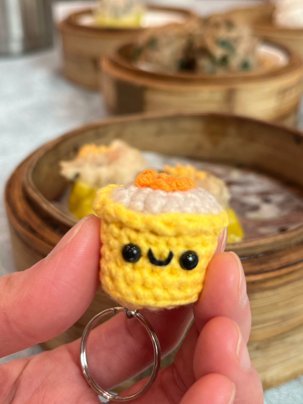 Crochet Siu Mai & Beef Ball, Cute Dim Sum Keychain, Chinese Food Bag Charm, Handmade Foodie Gift