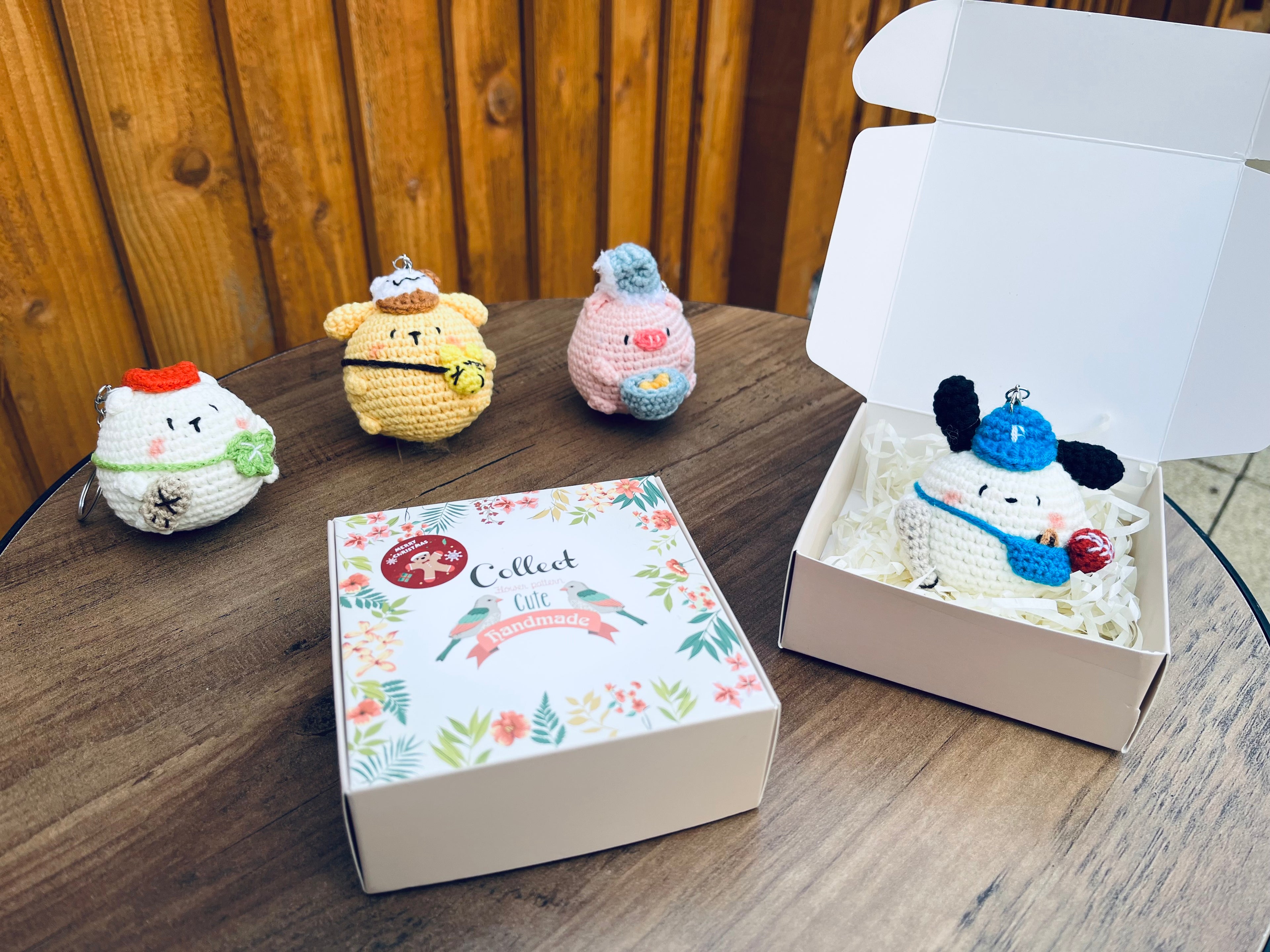 Cute Crochet Character Keyring Collection IV/ Kawaii Bag Charm/Chubby Pompompurin, Pochacco, Piglet, Bear