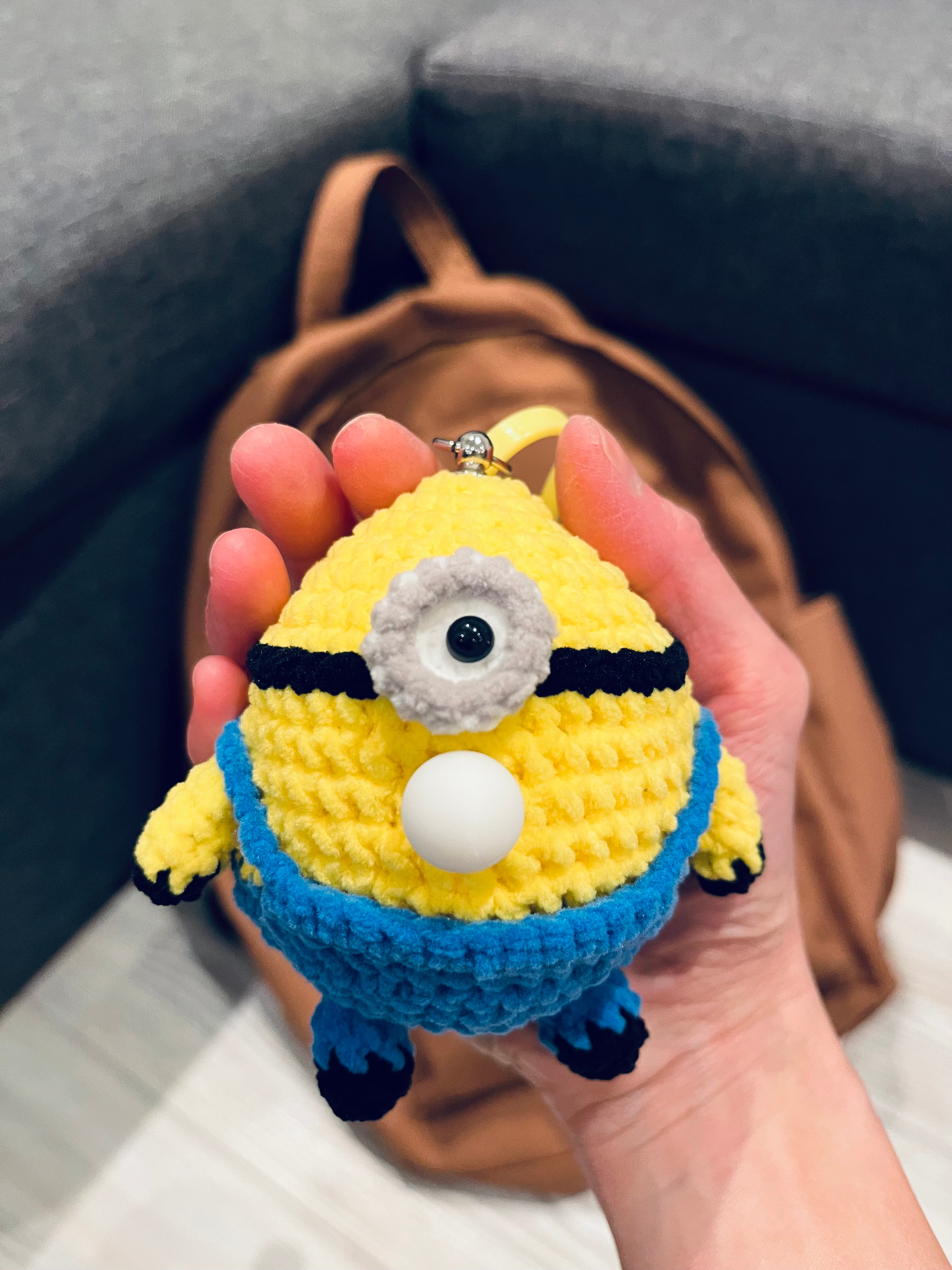 Crochet Chubby Squeeze Keychain II (Minion, Totoro I, Winnie The Pooh, Lamb) Interactive Squishy Toy | Handmade Gift