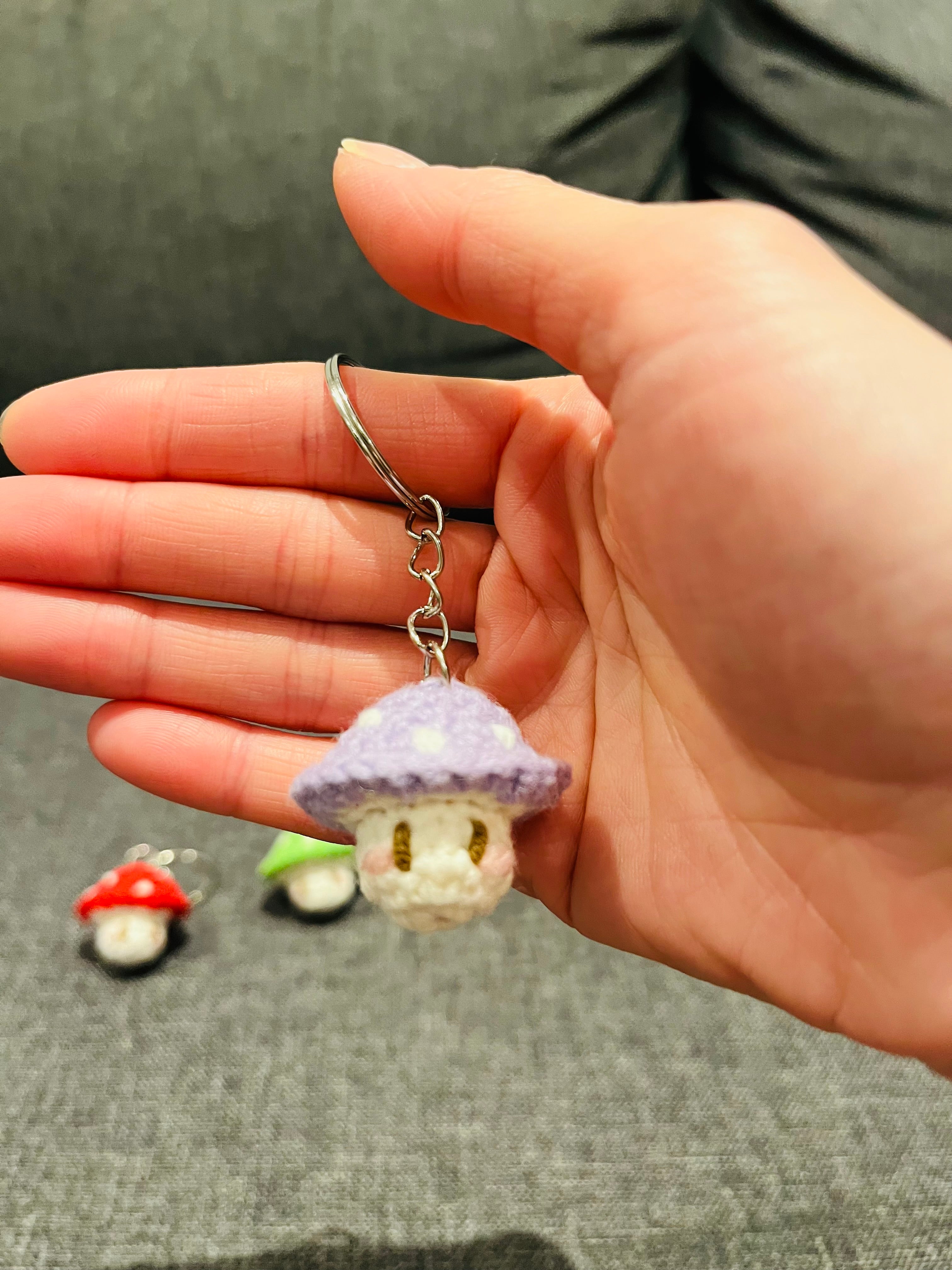 Crochet Mini Mushroom/Mario Keyring | Handmade Smiley Mushroom Bag Charm