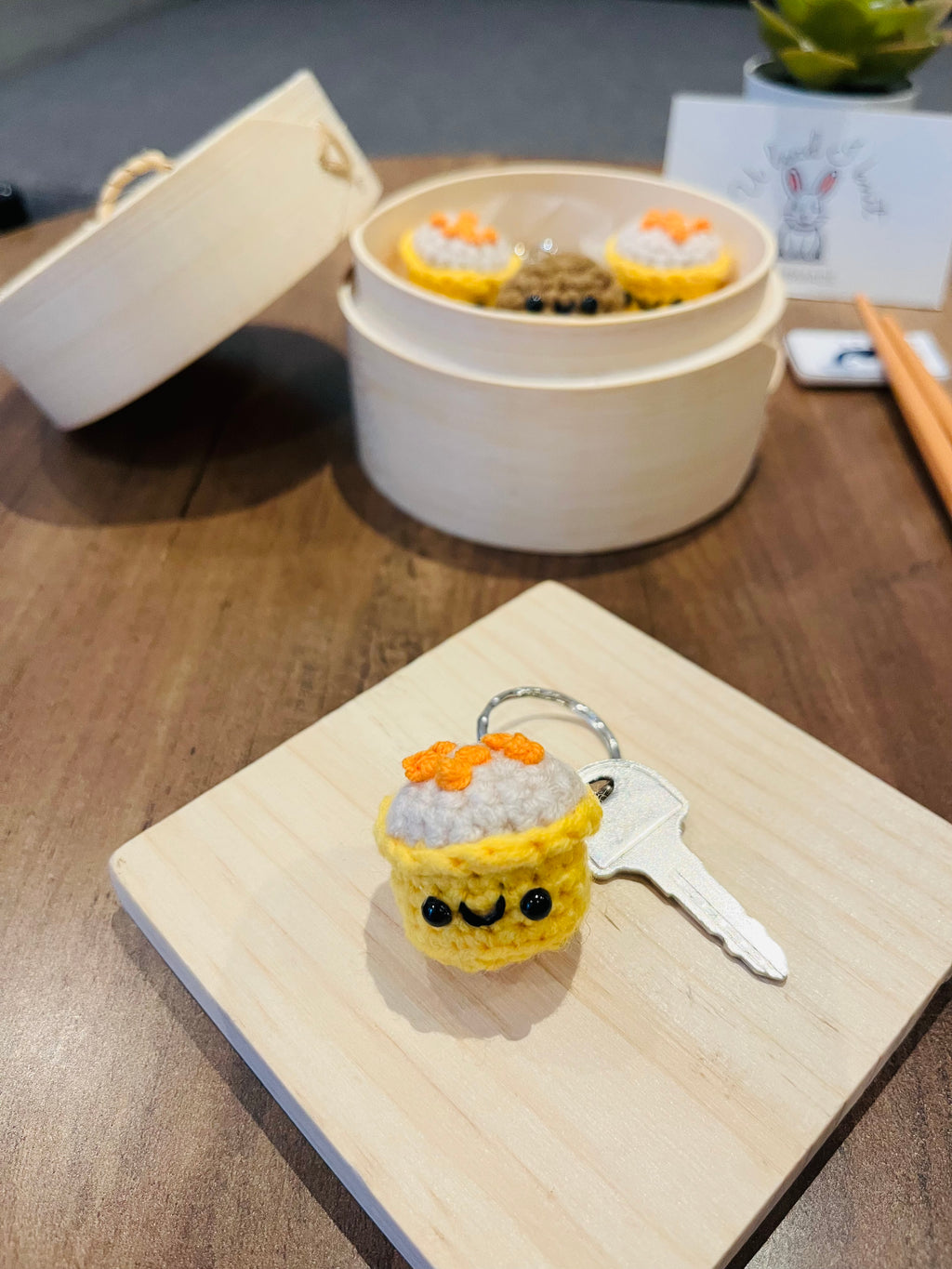 Crochet Siu Mai & Beef Ball, Cute Dim Sum Keychain, Chinese Food Bag Charm, Handmade Foodie Gift