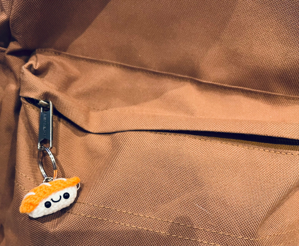 Crochet Mini Sushi Keyring | Handmade Smiley Sushi Bag Charm