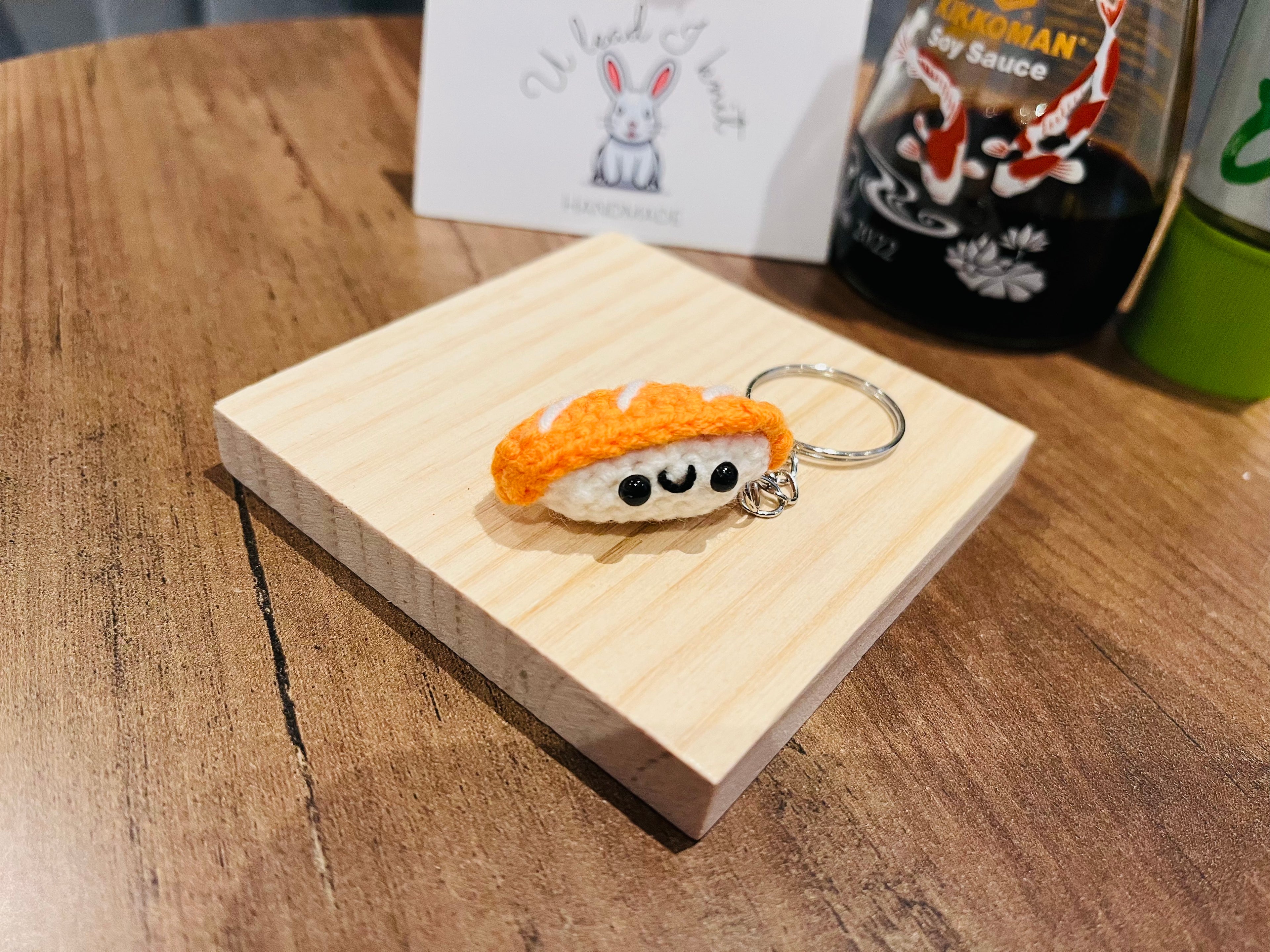 Crochet Mini Sushi Keyring | Handmade Smiley Sushi Bag Charm