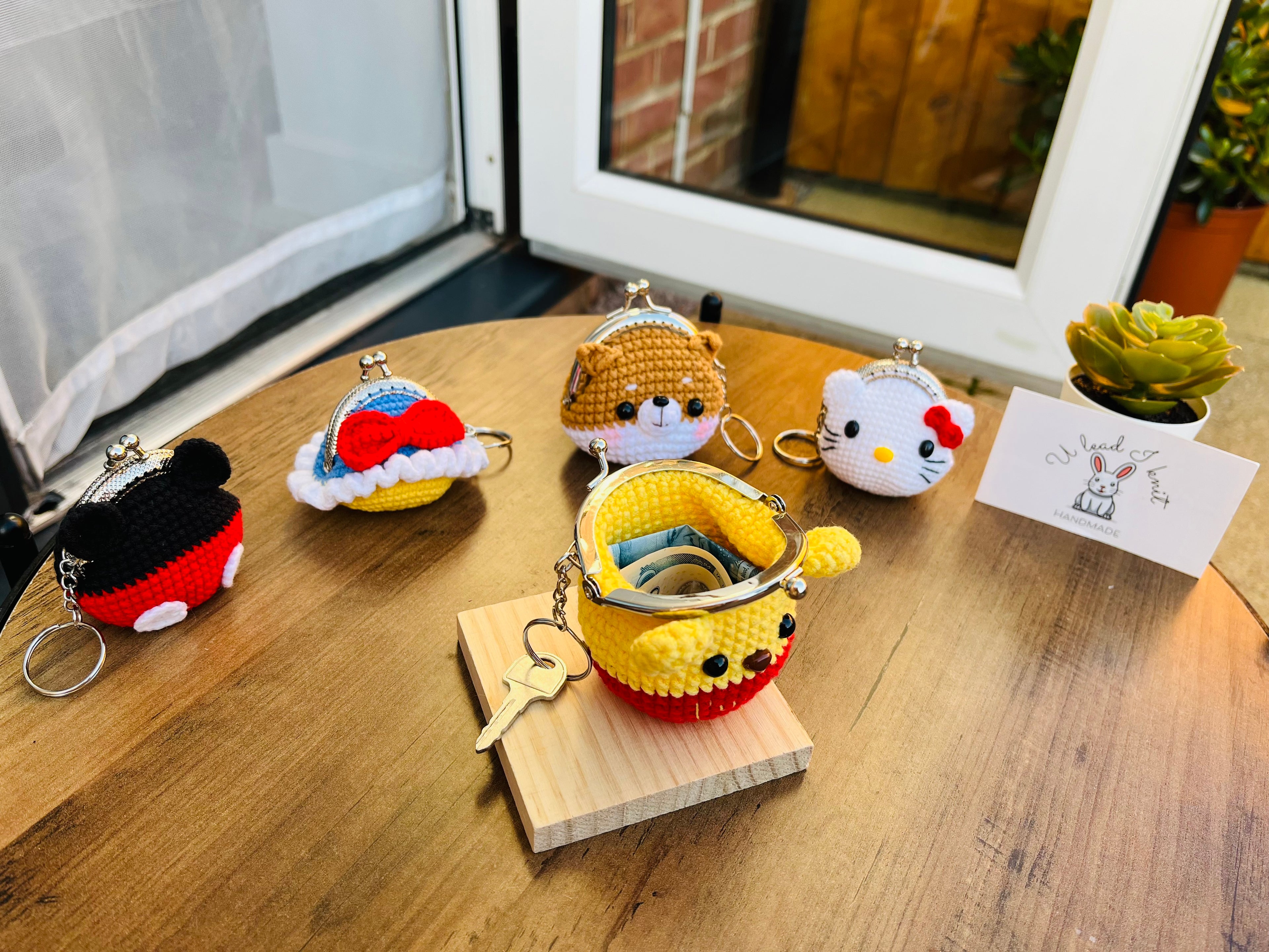 Handmade Crochet Keychain Purse I , Cute Character Keyholder, Winnie the Pooh, Mickey,  Hello Kitty, Puppy, Tiger, Cute Bag Charm