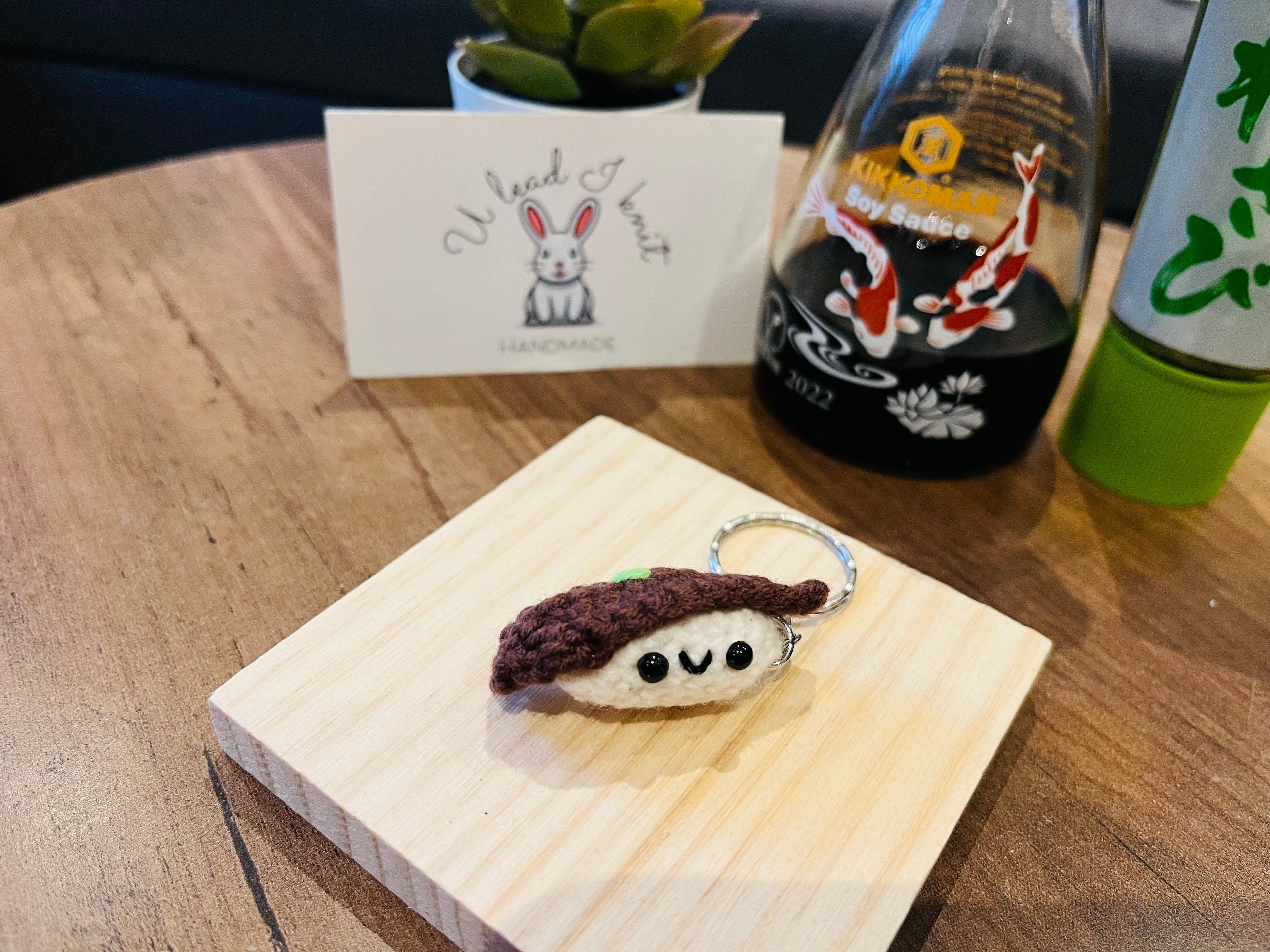 Crochet Mini Sushi Keyring | Handmade Smiley Sushi Bag Charm