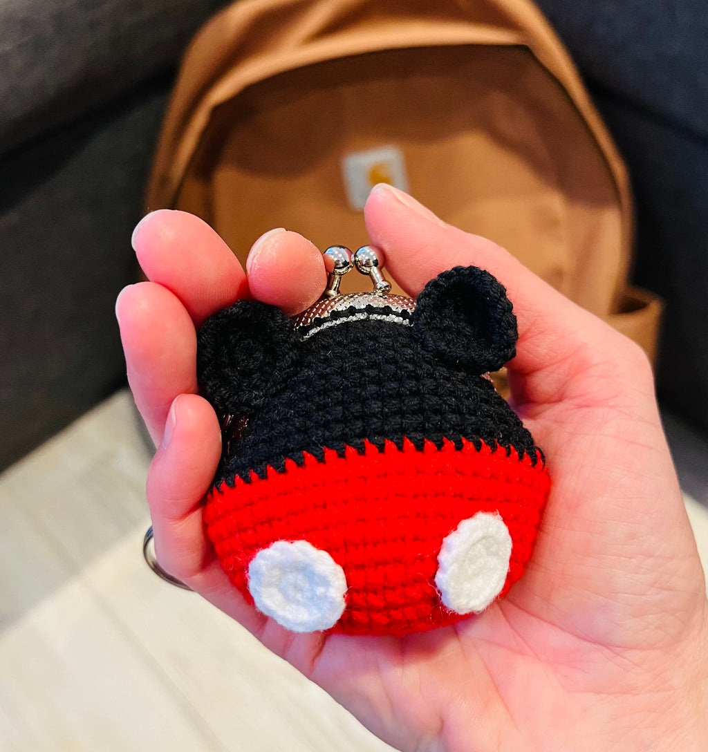 Handmade Crochet Keychain Purse I , Cute Character Keyholder, Winnie the Pooh, Mickey,  Hello Kitty, Puppy, Tiger, Cute Bag Charm