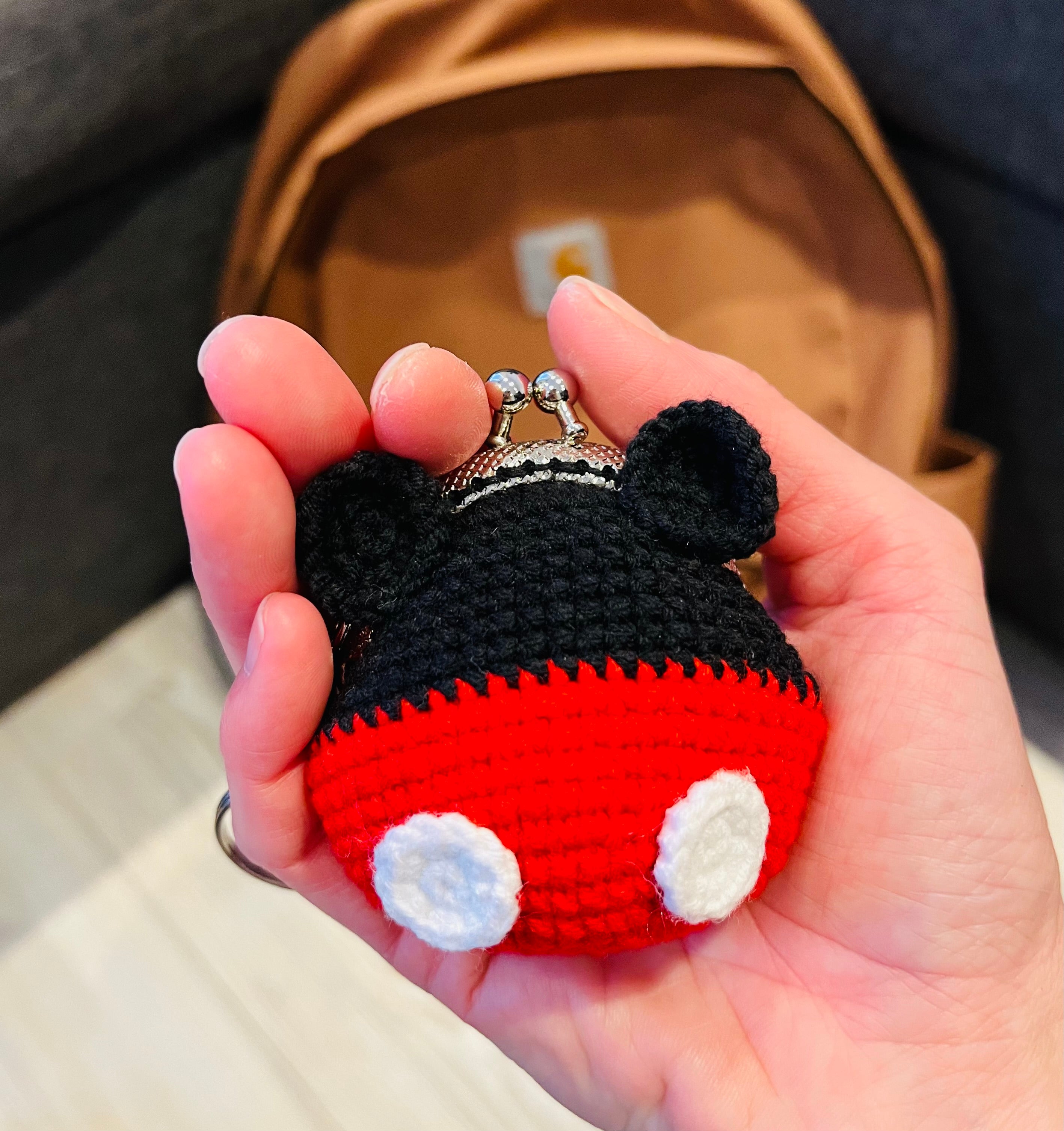 Handmade Crochet Keychain Purse I , Cute Character Keyholder, Winnie the Pooh, Mickey,  Hello Kitty, Puppy, Tiger, Cute Bag Charm