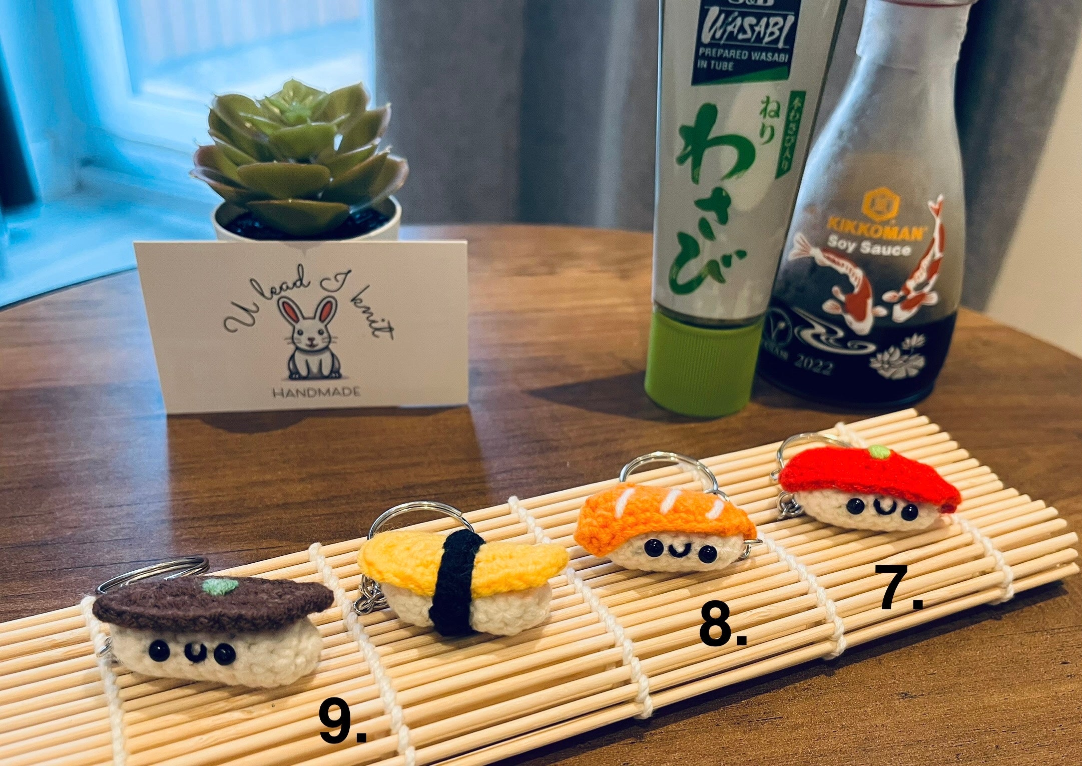 Crochet Mini Sushi Keyring | Handmade Smiley Sushi Bag Charm