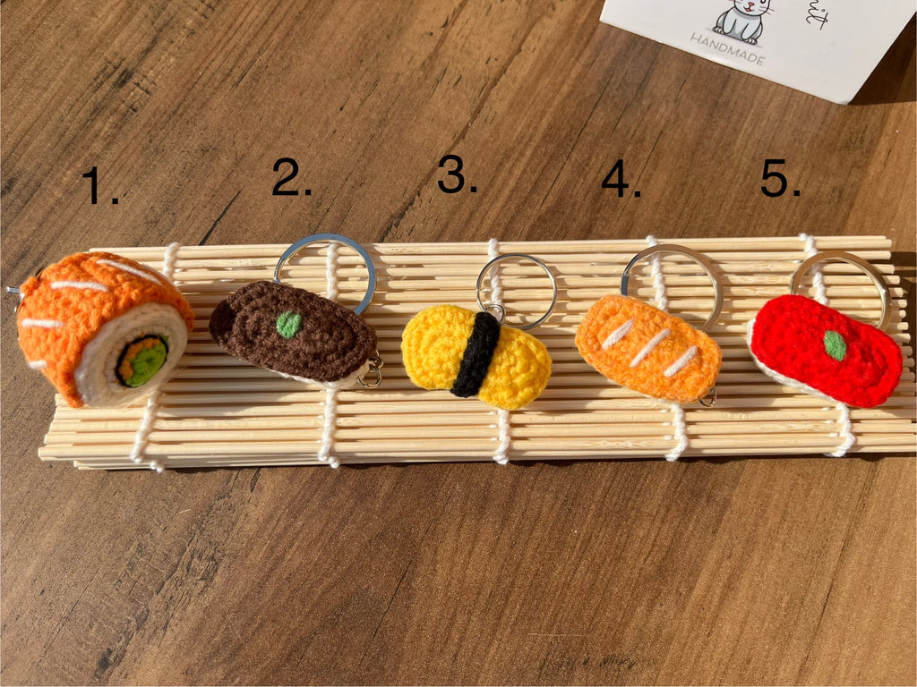 Crochet Mini Sushi Keyring | Handmade Smiley Sushi Bag Charm