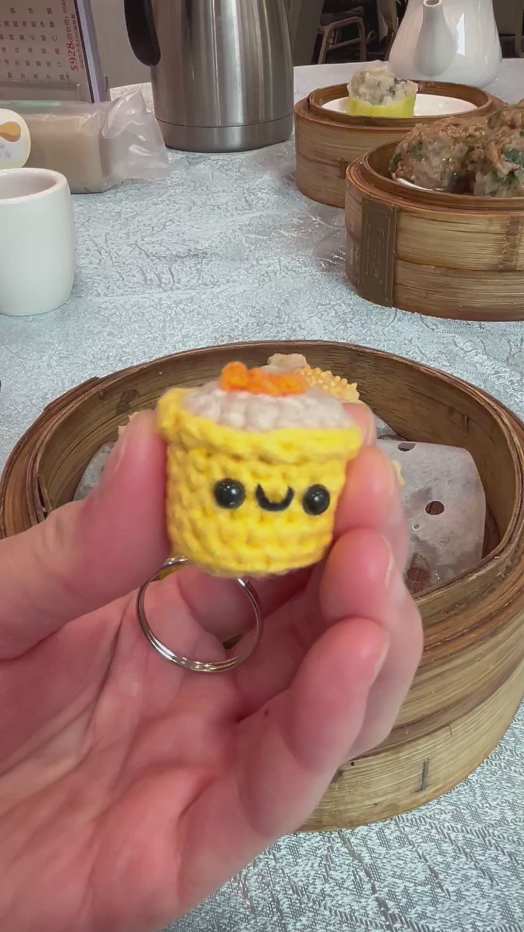 Crochet Siu Mai & Beef Ball, Cute Dim Sum Keychain, Chinese Food Bag Charm, Handmade Foodie Gift