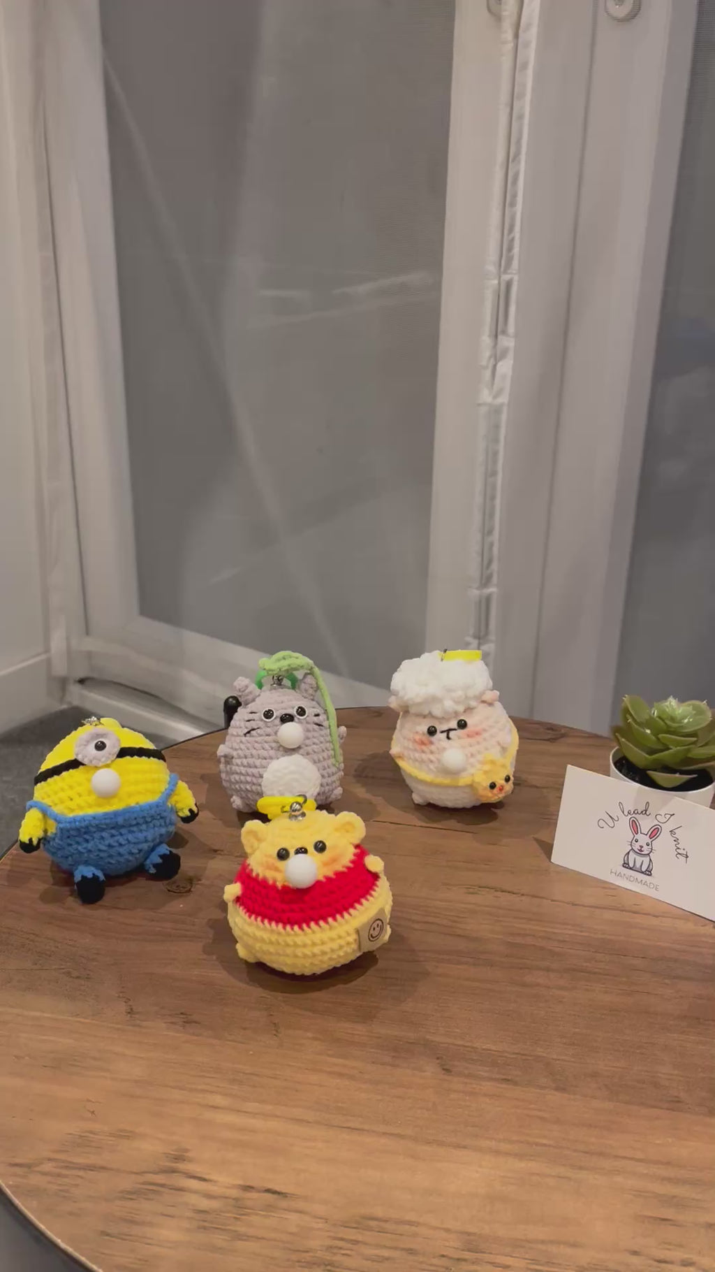 Crochet Chubby Squeeze Keychain II (Minion, Totoro I, Winnie The Pooh, Lamb) Interactive Squishy Toy | Handmade Gift