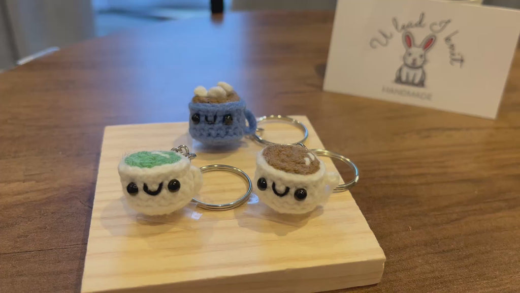 Crochet Mini Latte, Matcha, Mocha Marshmallow Keyring/Cute Handmade Latte, Matcha, Mocha Marshmallow Bag Charm
