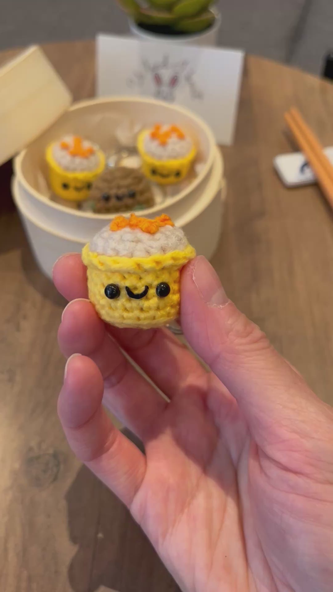Crochet Siu Mai & Beef Ball, Cute Dim Sum Keychain, Chinese Food Bag Charm, Handmade Foodie Gift